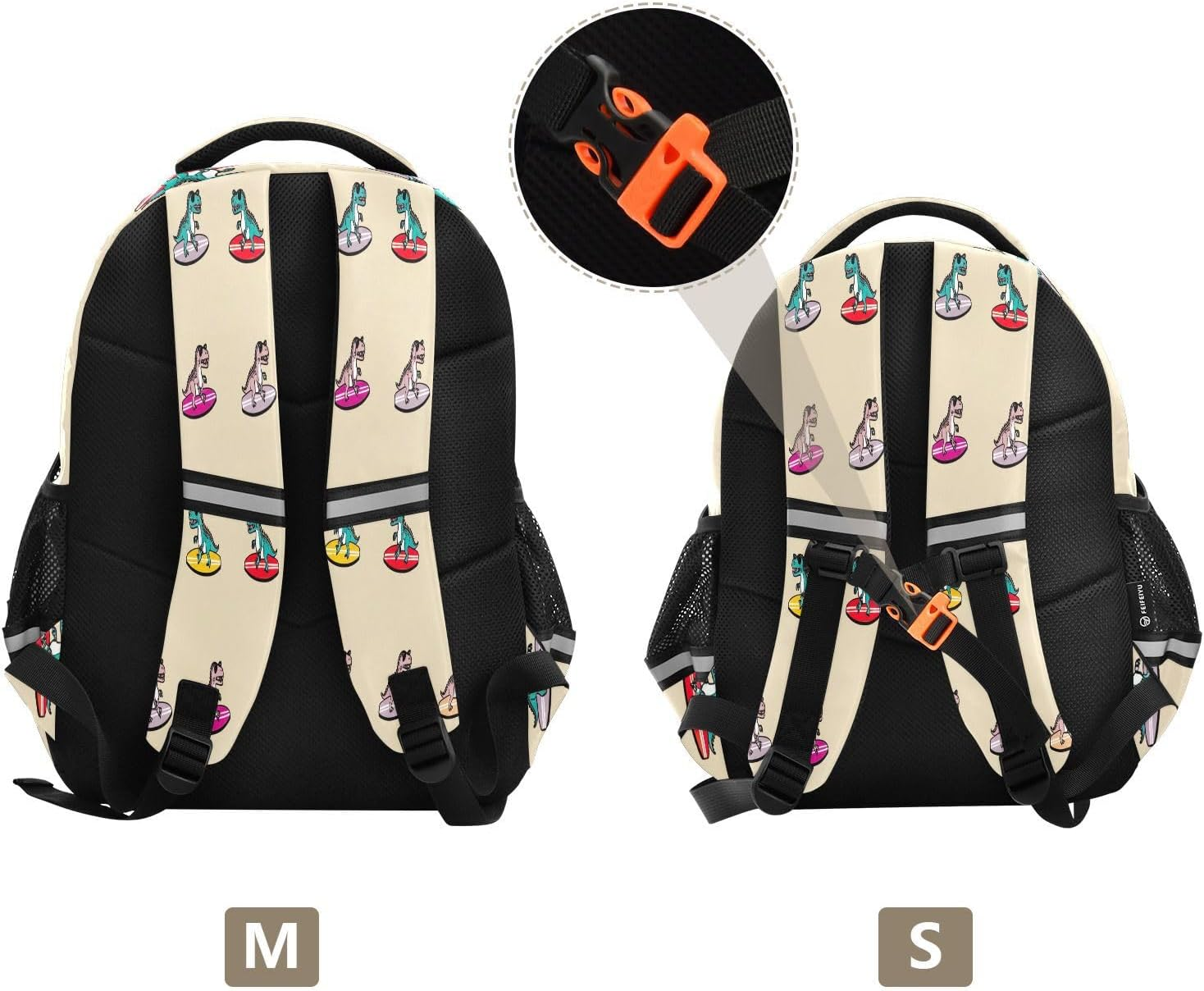 Personalized Cartoonish T Rex Beige Kids School Backpack for Boys Girls Ages 3-5, Cute 15 Inch Elementary Kids Backpack image number 2