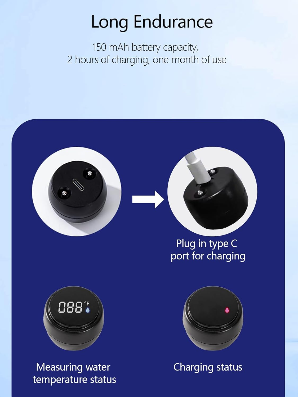 2 Pack Bath Thermometer for Bathtub, Rechargeable Waterproof Floating Water Thermometer for Ice Bath, Pool image number 1