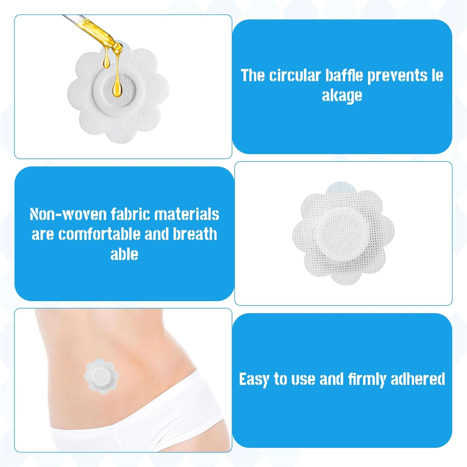 Castor Oil Pack Wrap, 50 PCS Castor Oil Patches, Self-Adhesive Belly Button Patch for Belly Button, Disposable Spunlace Cloth Organic Cotton Highly Absorbent Patch for Work Sleep image number 1