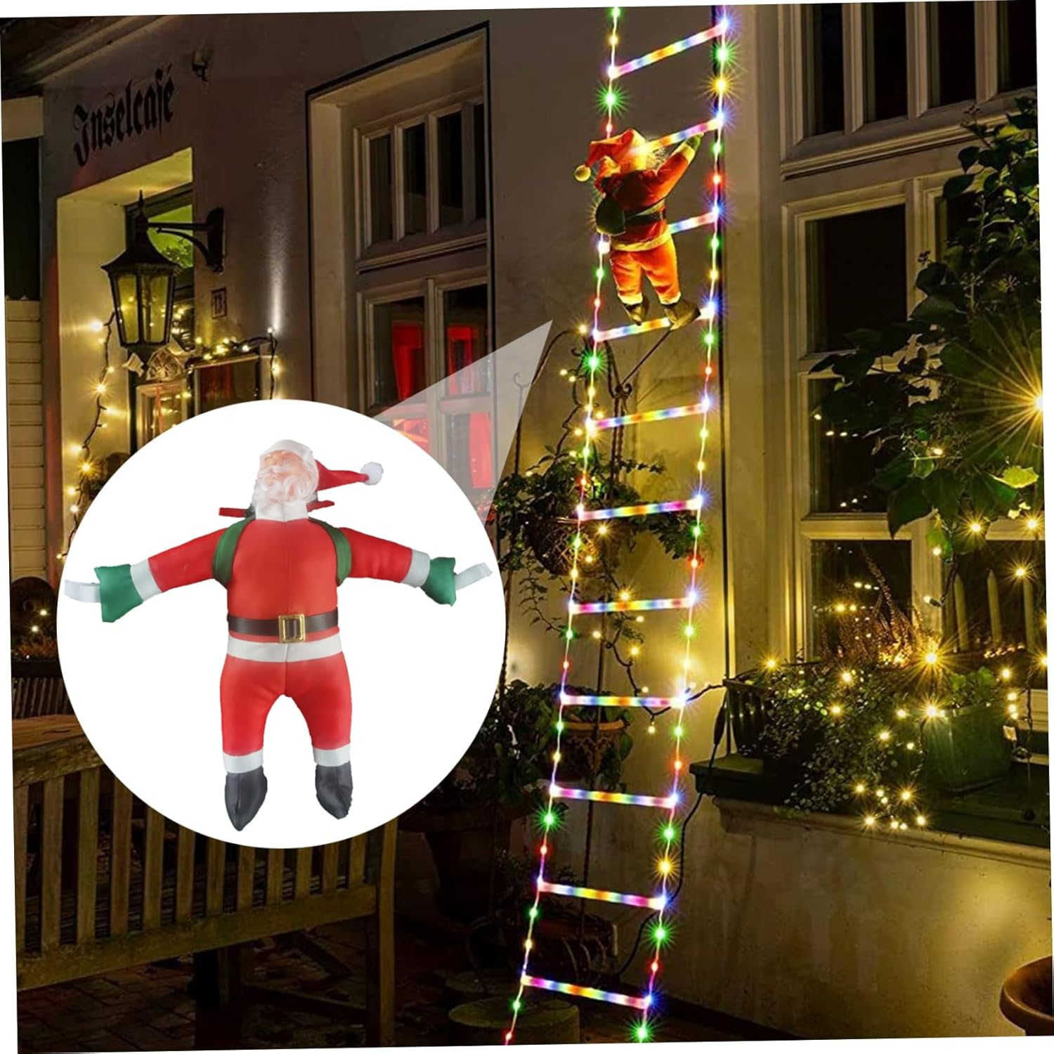 Christmas Decor Santa Claus Climbing Ladder Lights 15.7 Inch - Cute Hanging Decoration for Wall and Christmas Ornaments image number 5