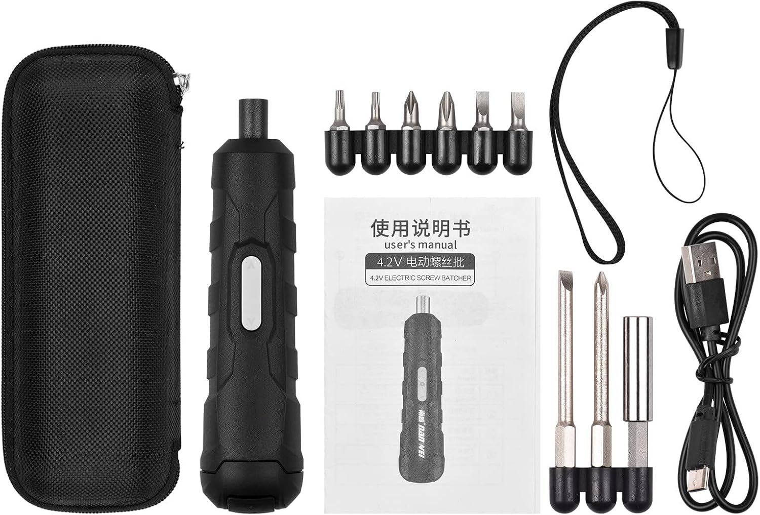 Xinyee 4.2V Mini Cordless Screwdriver Kit with 8 Screw Bits Slotted Cross Pozi, Hand Tool Electric Screwdriver Type-C USB Rechargeable Handheld Screw Driver Forward/Reverse Rotation, with Zipper St