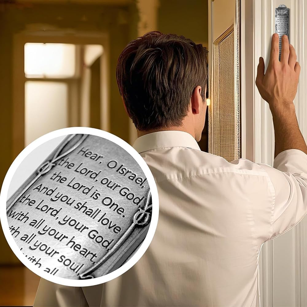 Durable Set of 3 Metal Mezuzah Cases with Scrolls,Jewish Door Blessing with English & Hebrew Scripture,Perfect for Housewarming and Jewish Home Decoration (Sliver)