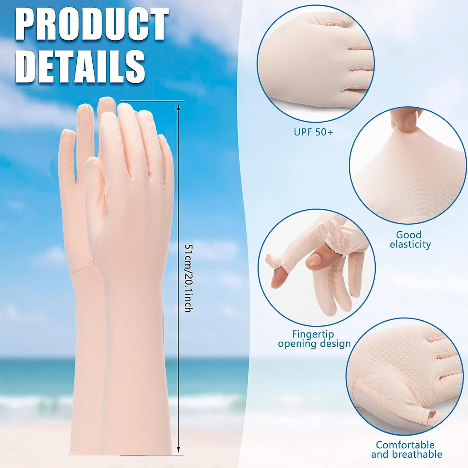 Xuoaz Summer-Uv-Sun-Protection Gloves Long Driving-Gloves Sunblock Non Slip Full Finger Outdoor Arm Gloves for Women Cycling - Black image number 2