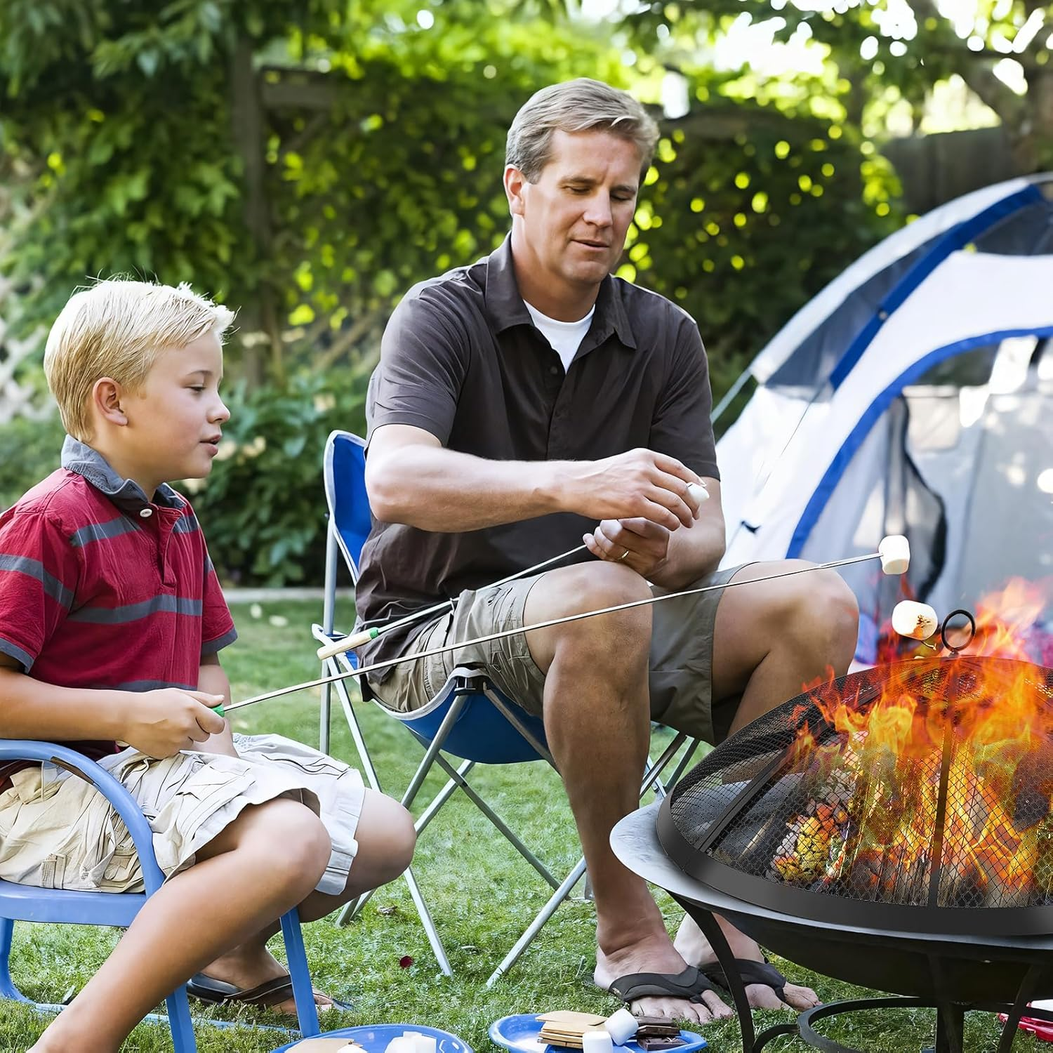 2024 Upgraded Fire Pit Spark Screen,Outdoor Fire Pit Screen with Collapsible Handle & Poker,Heavy-Duty Steel Mesh Fire Pit round Cover for Backyard/Beach/Rv Camping (24-Inch) image number 2