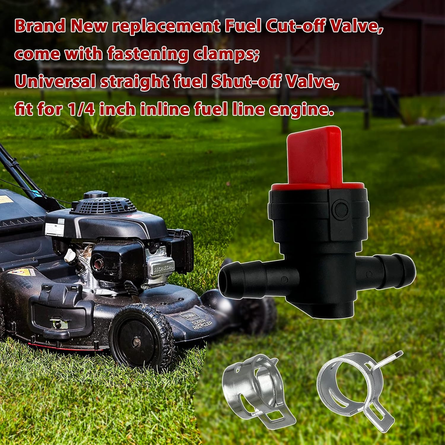 1/4 Inline Fuel Cut off Valve Shut off Valve Straight Gas Valve with Clamps image number 1