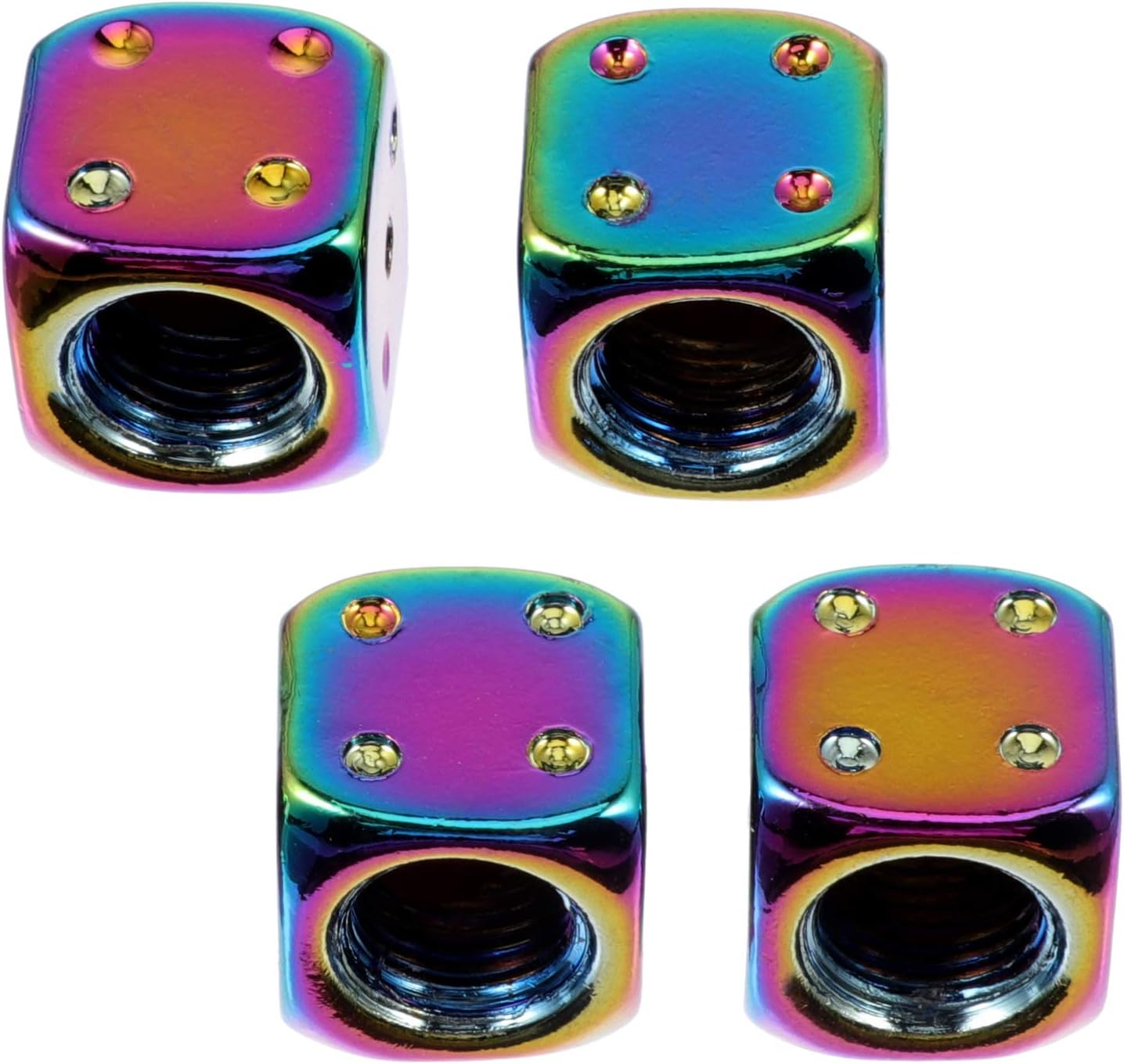 Creative Colorful Dice Aluminum Alloy Wheel Tire Caps 4Pcs Set Universal Tyre Rim Stem Dust Covers Car Tire Accessories for Automotive Use image number 1