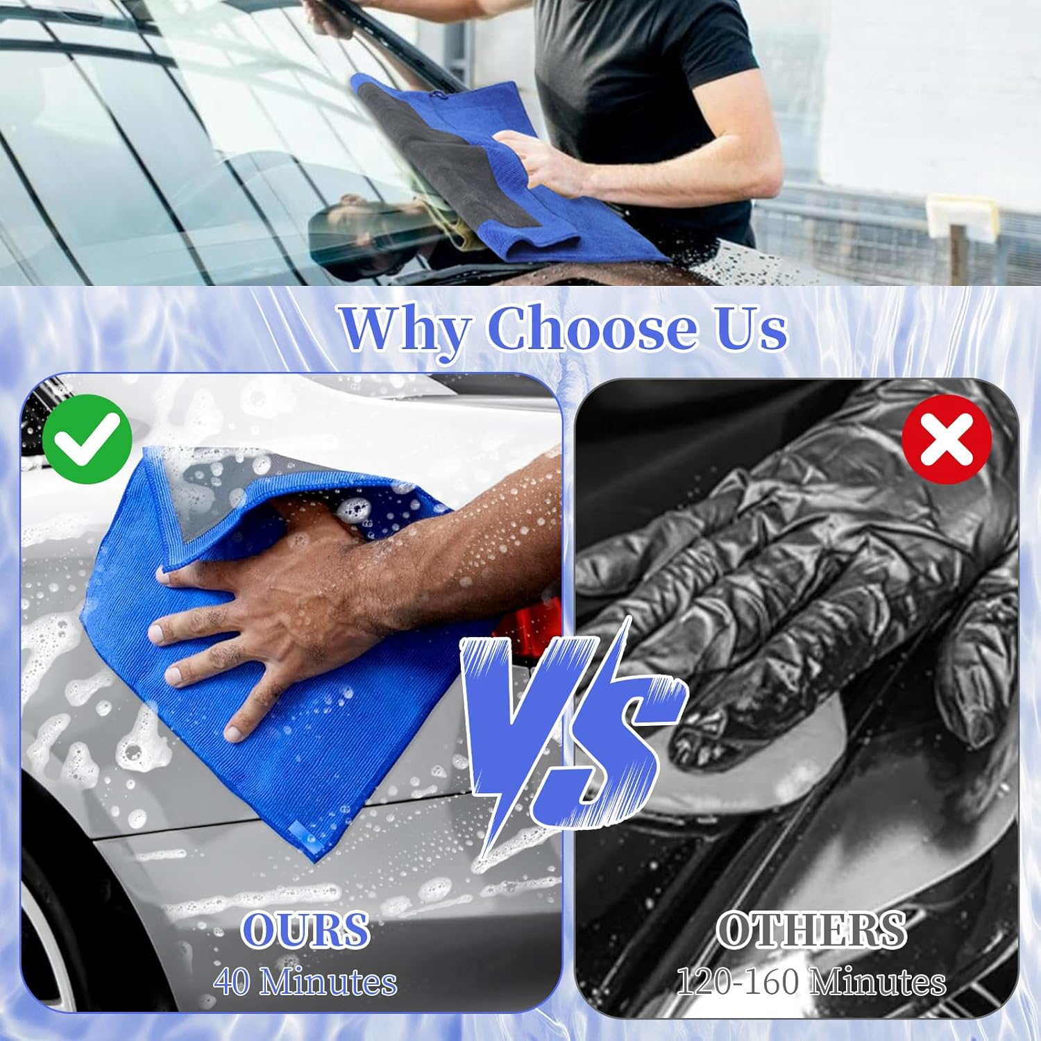 Magic Clay Car Wash Towel, Reusable Car Beauty Cleaning Cloth, Deep Cleaning Towel for Vehicle Paint, Glass, Windows & Headlights, Quick & Effortless Stubborn Contaminant Removal (Purple) - Blue image number 7