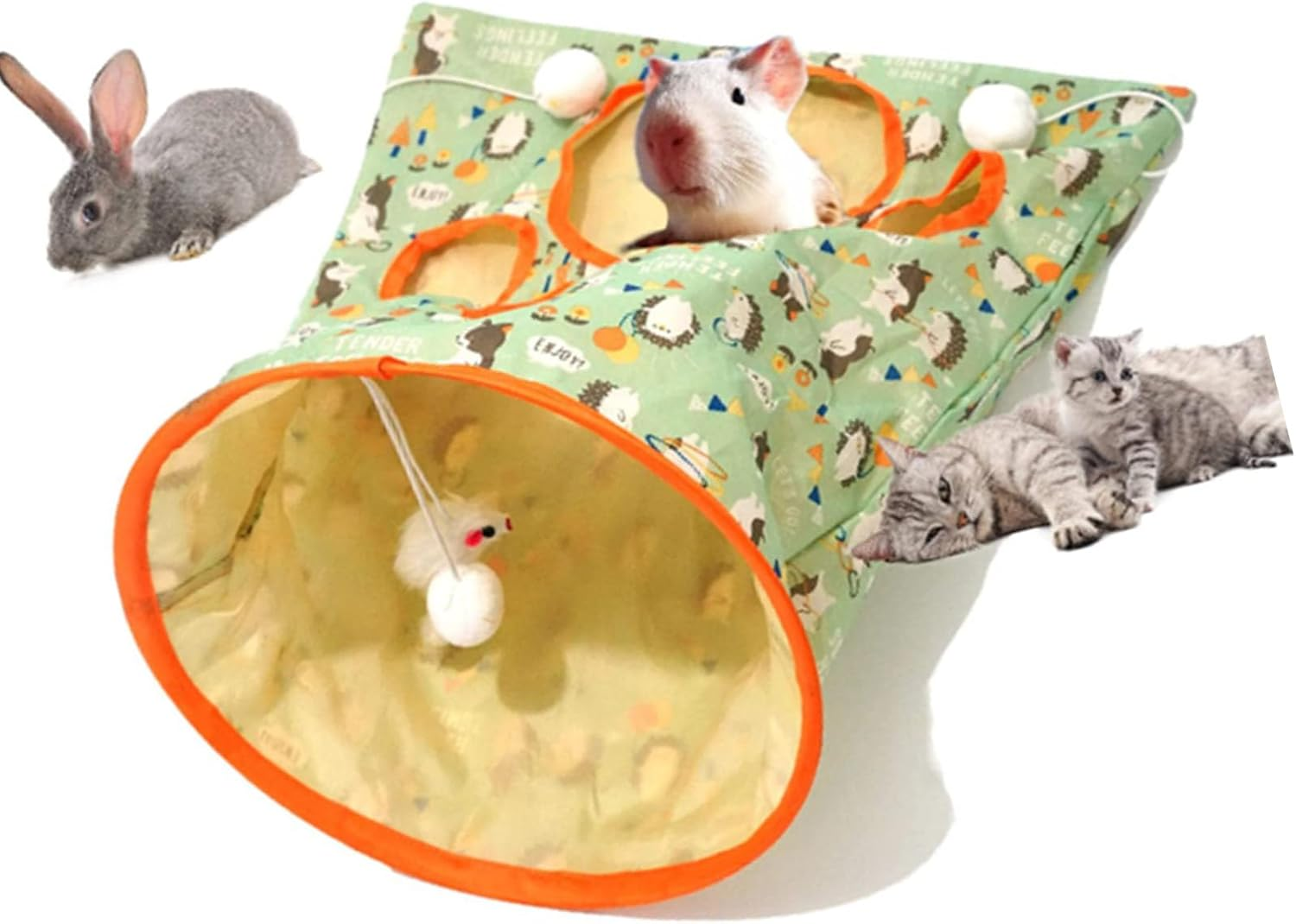 AMONIDA Cat Tunnel Bag, Safe to Use, 5 Holes, Crinkle Sounds, Interactive Cat Tunnel Paper Bag, Durable, with Plush Balls for Cats (Hedgehog) image number 3
