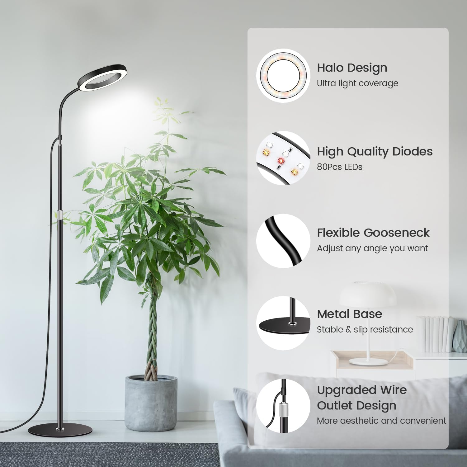 Plant Grow Light, Full Spectrum LED Floor Grow Light for Indoor Plants | Height Adjustable 67 Inch (170Cm) | Automatic Timer | 5V Low Safe Voltage | Ideal for Large Plants image number 6