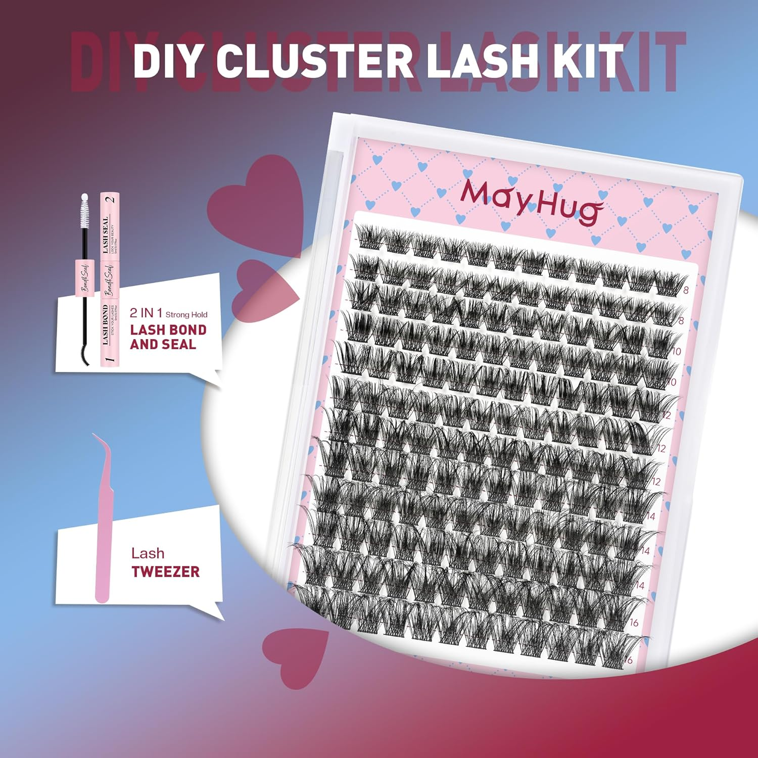 Mayhug Lash Clusters Kit Natural Cluster Lashes Wispy Mix 8-16Mm Eyelash Clusters 144Pcs Individual Lashes D Curl, 0.05 Super Thin Band DIY Cluster Eyelash Extensions(Silkmist Kit) image number 2