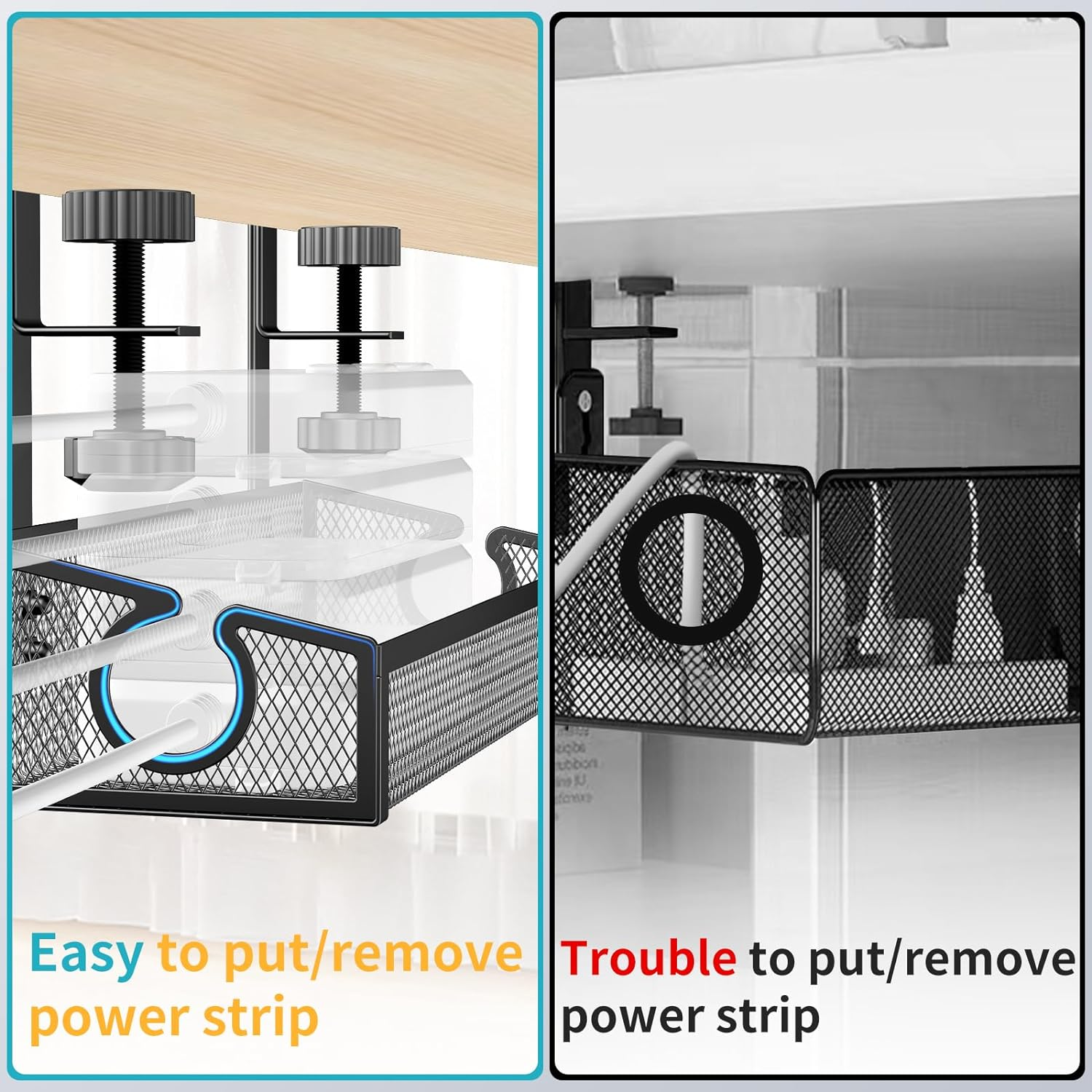 Under Desk Cable Management Tray Black, No Drill Desk Cable Management Organizer with Clamp for Desk Wire Management, Desk PC Cord Organizer Accessories & Workspace Organizers for Office, Home image number 4