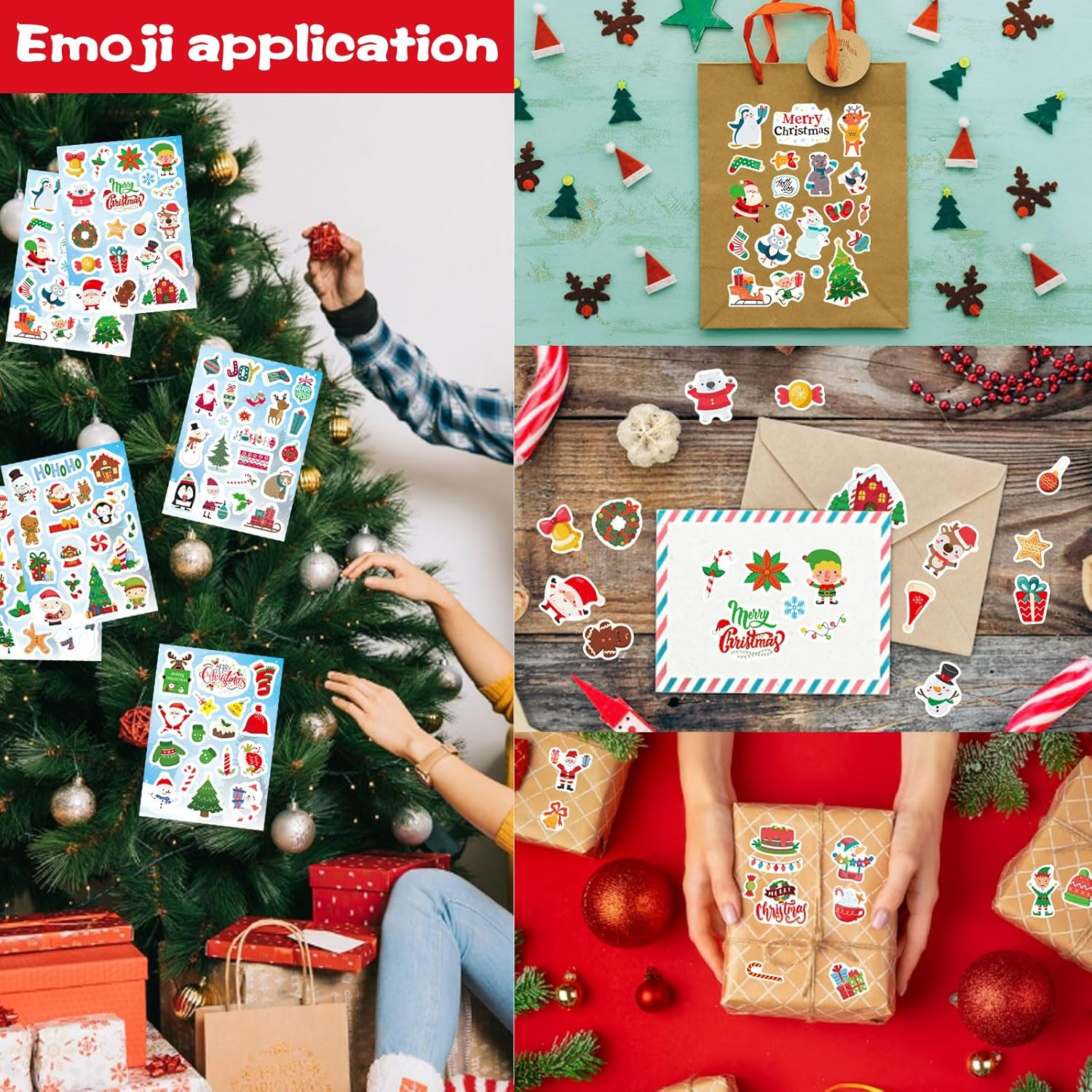 Christmas Theme Stickers, 284Pcs Christmas Stickers for Kids, Merry Christmas Stickers Non-Repeating, Adhesive Xmas Winter Holiday Party Stickers, Christmas Goodie Bag Fillers Christmas Party