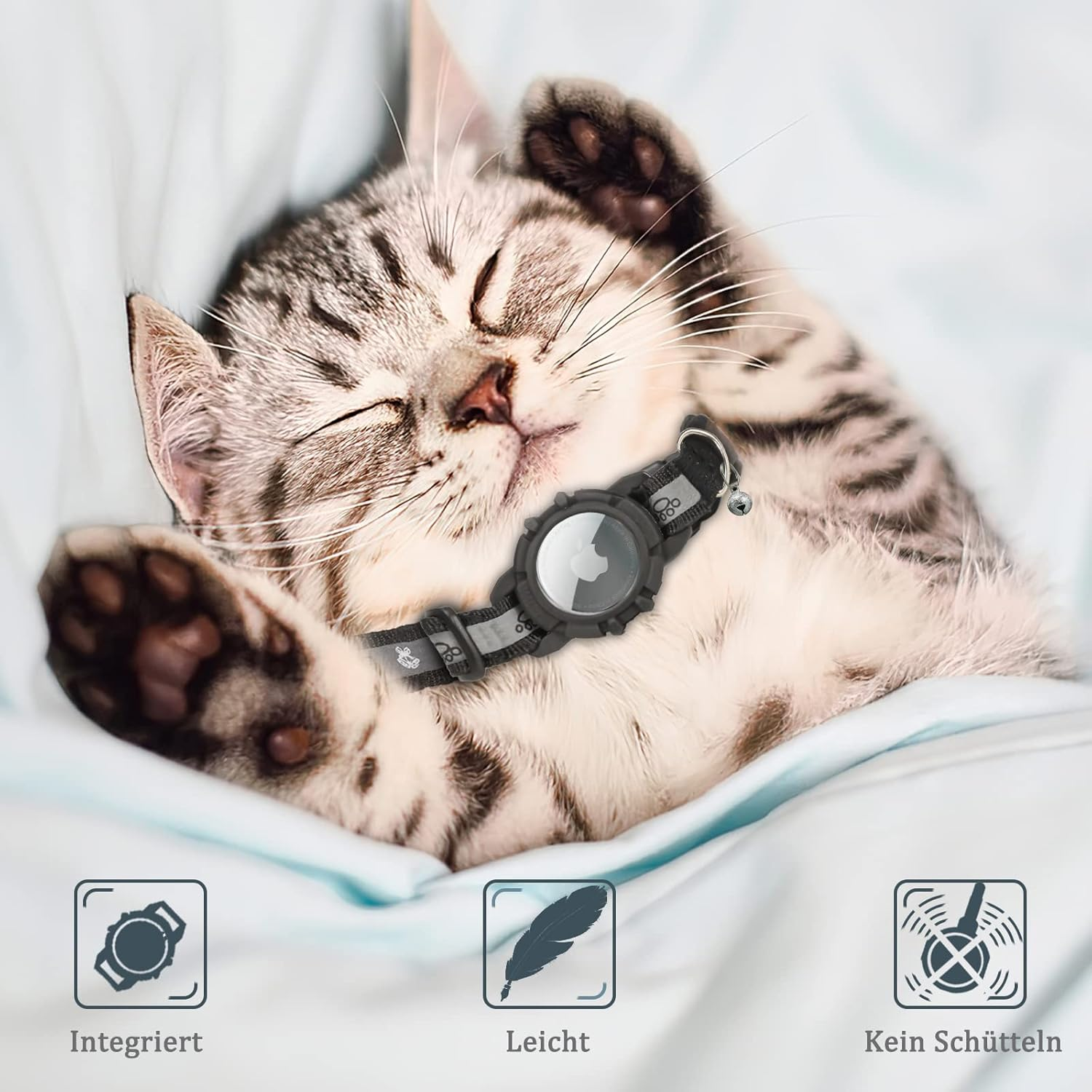 Jiarui Airtag Cat Collar, Reflective Air Tag Cat Collar, GPS Cat Collar with Adjustable and Bell, Integrated Apple Air Tag Cat Collar, Suitable for Cats Puppies [Black] [S]