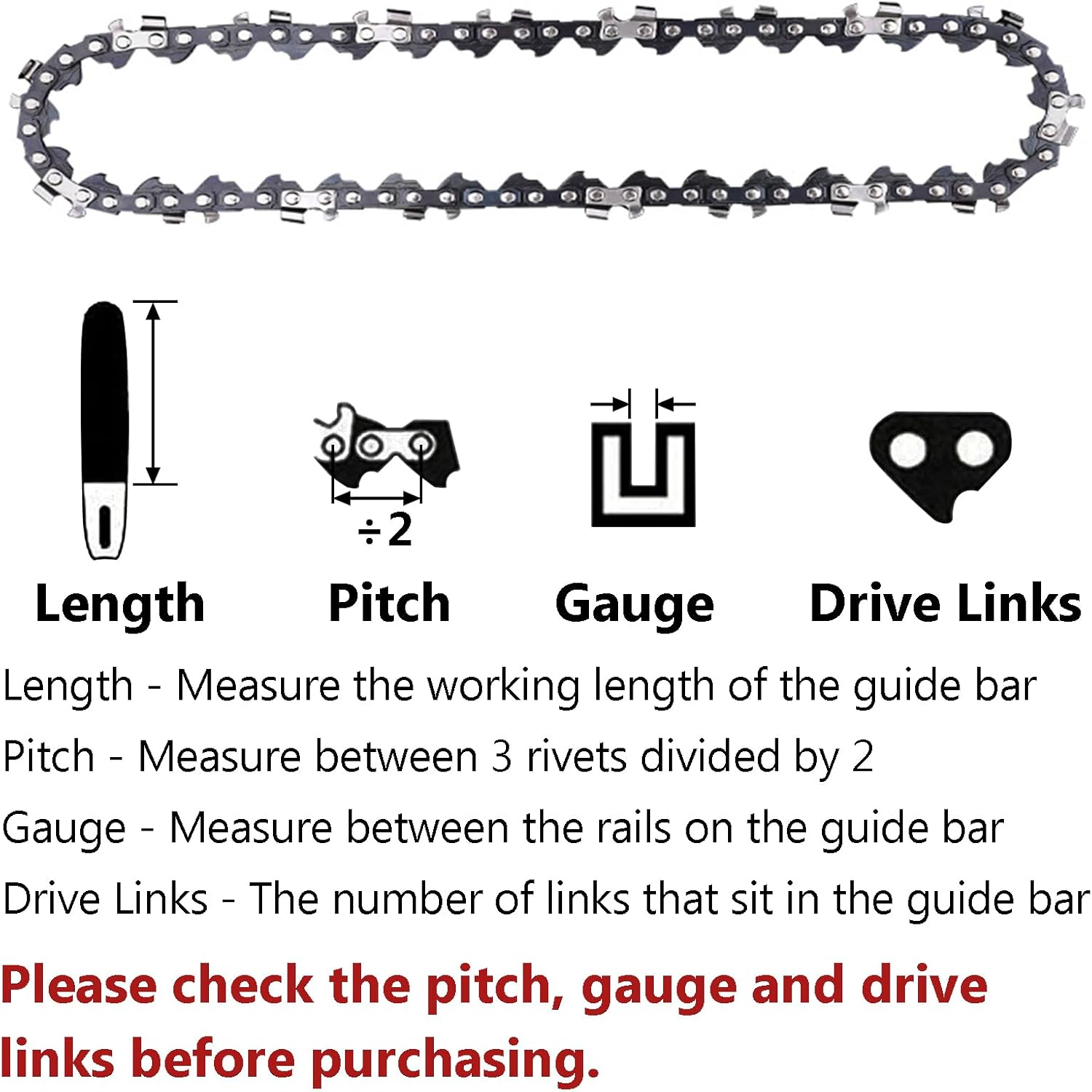 Acbbmns 3Pcs 14" Chainsaw Chains Blade Saw Replacement Semi Chisel, 3/8" Pitch .050" Gauge, 52 Drive Links image number 3