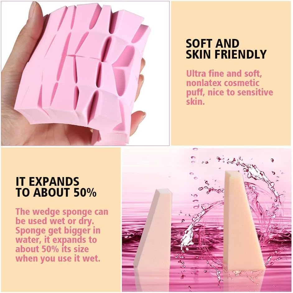 96 Pcs Mini Makeup Sponges Wedge Cosmetic Sponges for Face Curve Blending Foundation, Liquid & Powder,Soft Blending Spong for Makeup,Pink and Complexion image number 3