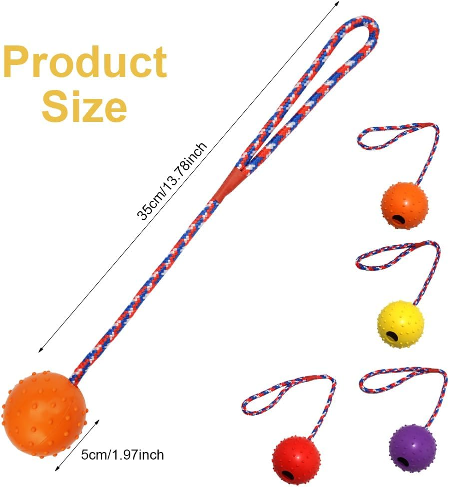 4 Balls with Cord Dog, Diameter 5/30 Cm, Dog Ball with Cord, Dog Toy Ball with Rope, Throwing Ball Dog, Soft and Elastic Solid Rubber Ball for Large and Small Dogs, Throwing, Catching (Red, Yellow, image number 3