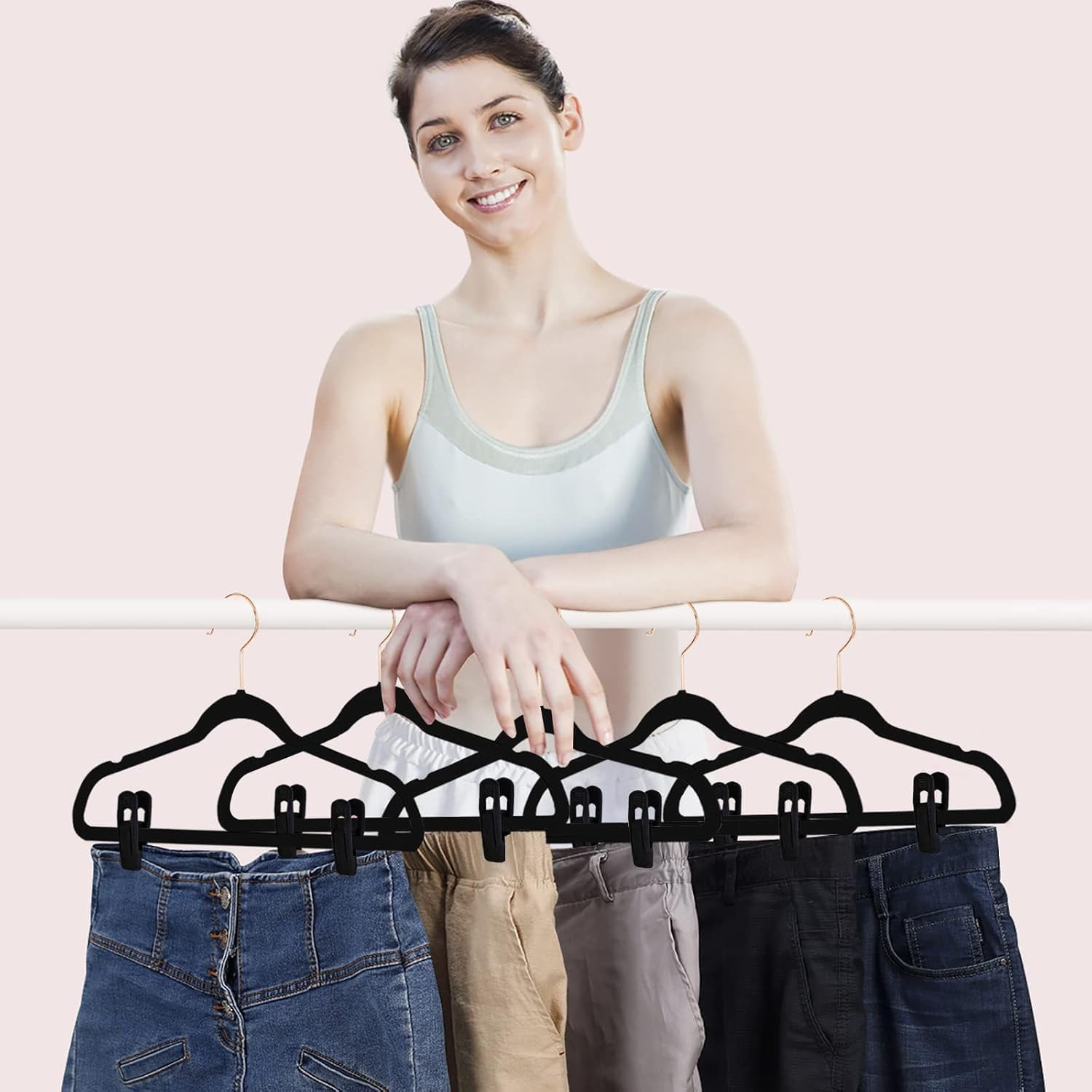 50 Pack Velvet Hangers Clips, Non-Slip Skirt Hanger Velvet Clips for Velvet Hangers, Strong Finger Clips Perfect for Thin Velvet Hangers Skirt Pant Suit Clothes, Velvet Baby Hangers Clips (Black) image number 3