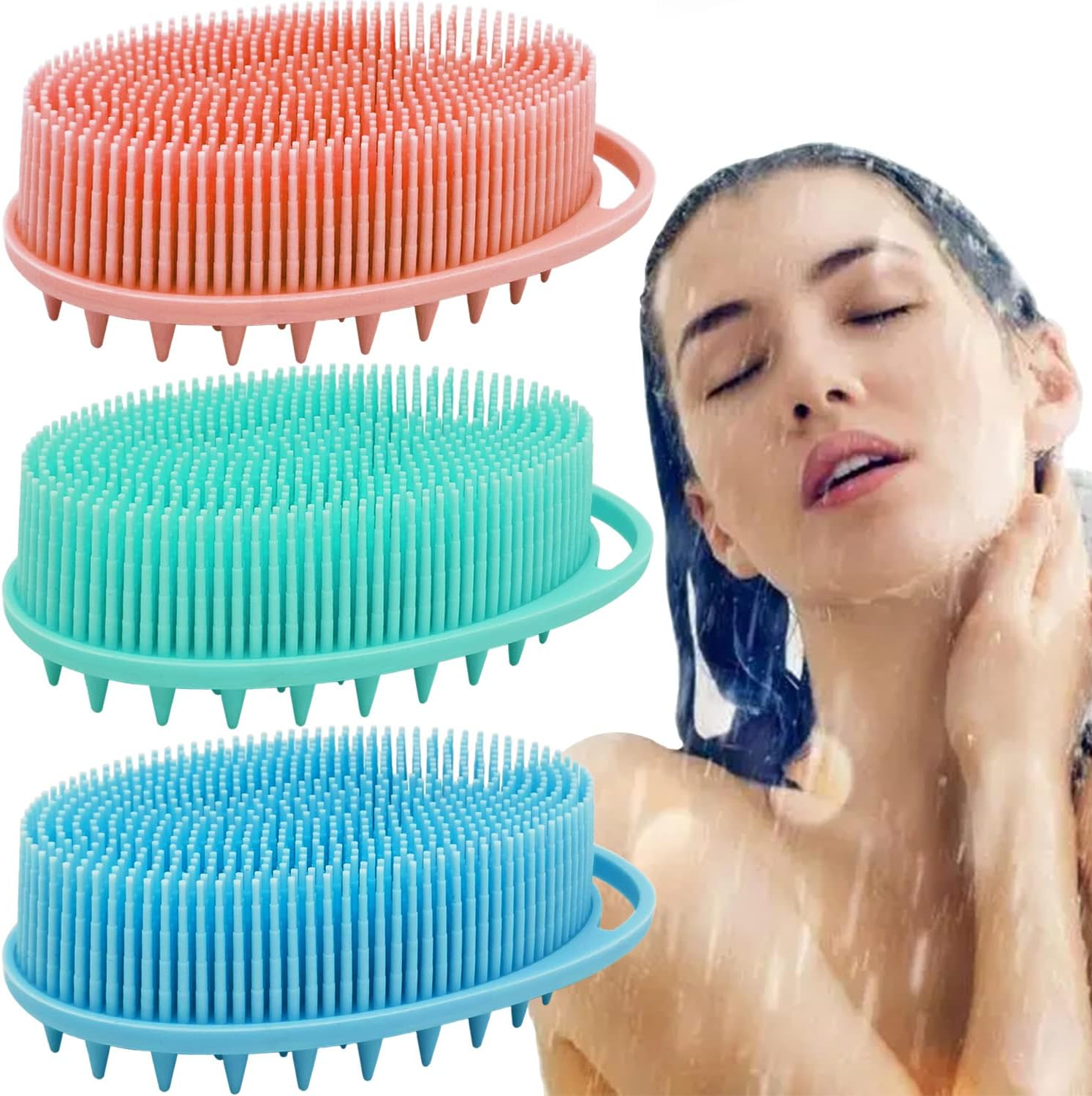 Silicone Body Brush, Exfoliating Body Scrubber, Silicone Body Scrubber Loofah, Silicone Bath Brush, Soft Exfoliating Body Bath Shower Scrubber Brush for Kids and Adults All Kinds of Skin -3 Pack image number 4