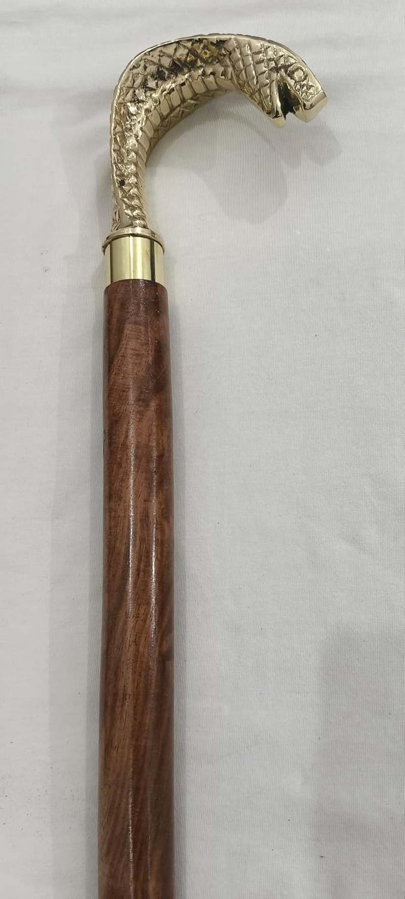Vintage Wooden Walking Stick with Gold Snake Handle, Wooden Cane with Brass Cobra Design, Vintage-Style Mobility Support image number 1