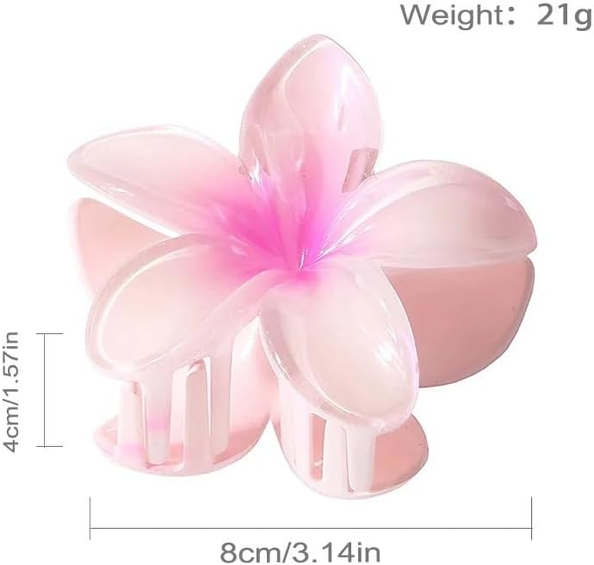 Hair Claw Clips 8Cm New Large Size Pearlescent Sweet Gradient Acrylic Plumeria Flower Hairpin Shark Clip Hairpin Hair Accessory image number 2