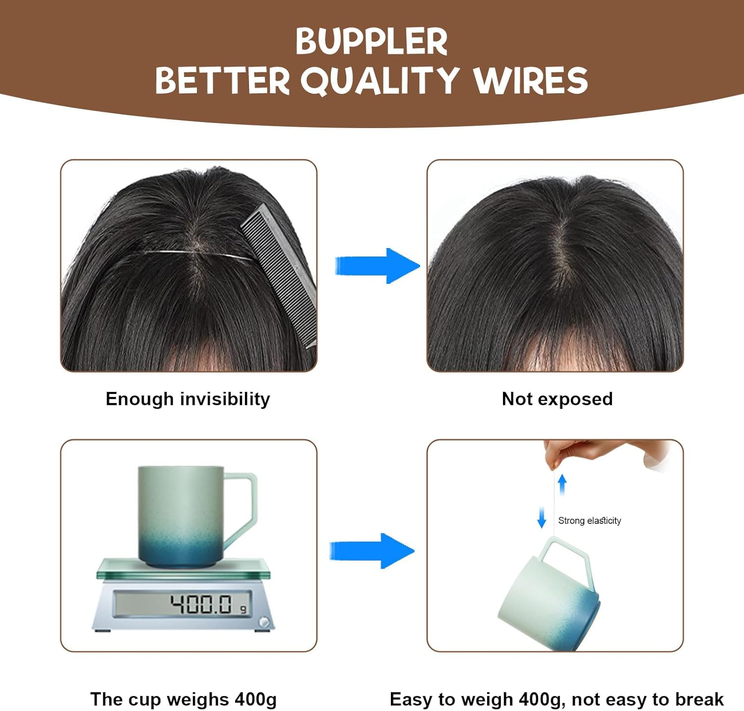 BUPPLER Halo Hair Extensions 12 Inch Invisible Wire Hair Extensions Adjustable Long Wavy Hairpiece Synthetic Upgrade 4 Secure Clips in Hairpieces 12 Inch,Light Brown image number 2