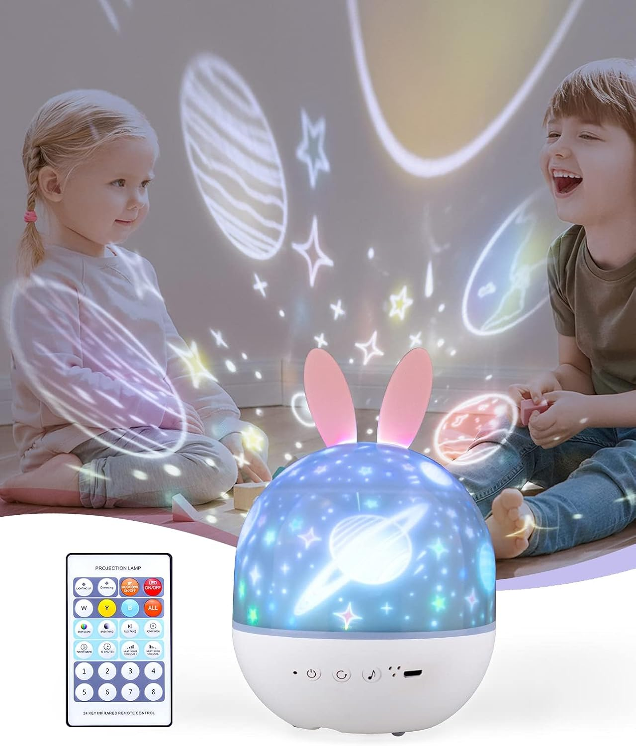 Night Light Kids, Star Night Light Projector with Music Remote, 360&deg; Rotating Baby Night Lights, Star Projector Toys for Toddler Children Girls Birthday Decorations Children Room Decor image number 2