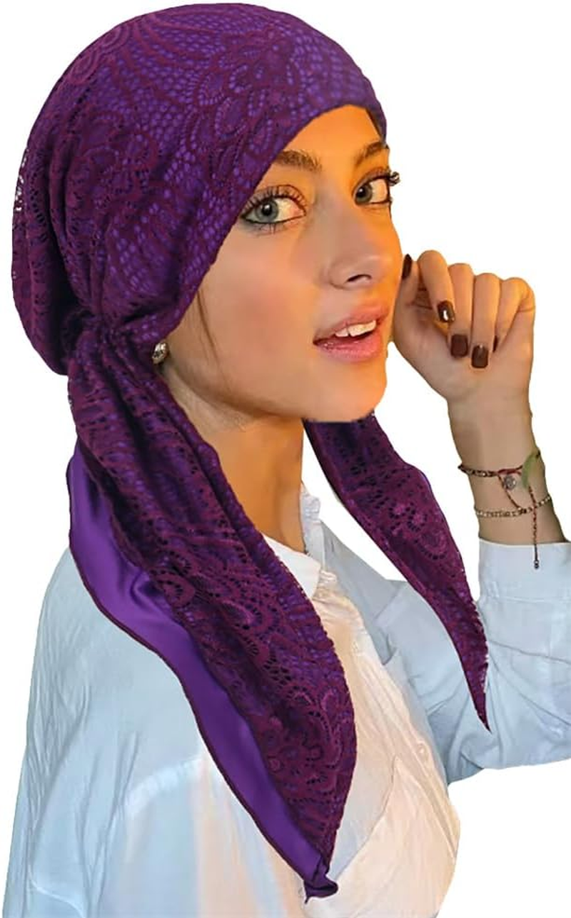 Chemo Headwear Slouchy Beanie Hats for Women Lace Headscarf Elastic Solid Color Turban Beanie Cap Lightweight Hat Scarf - Grey image number 4