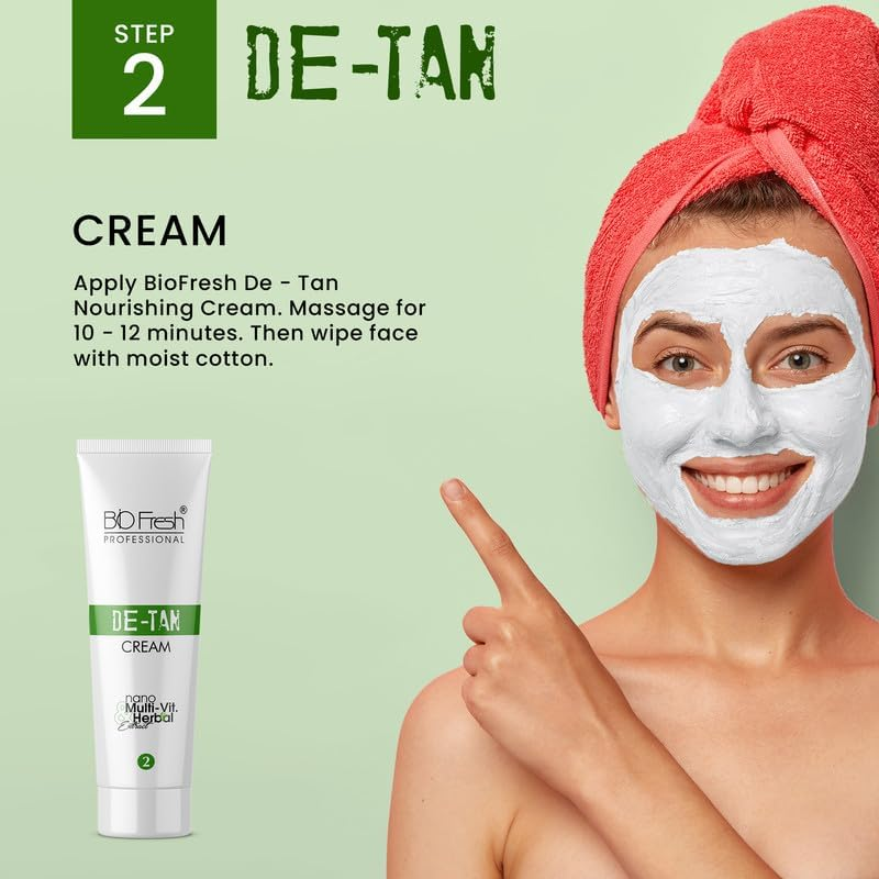 B I O F R E S H Herbal D-Tan Facial Kit for Deep Cleanses, Removes Tan, Skin Lightening & Brightening, Suitable Men and Women for All Skin Type image number 4