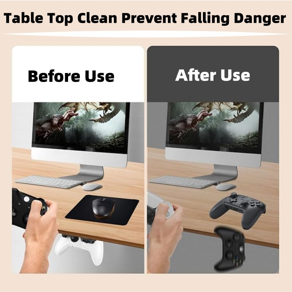 Jindizi 2PCS Under-Desk Controller Holder,Compatible with PS4 Compatible with PS5 ABS Controllers Black,Under Desk Mount