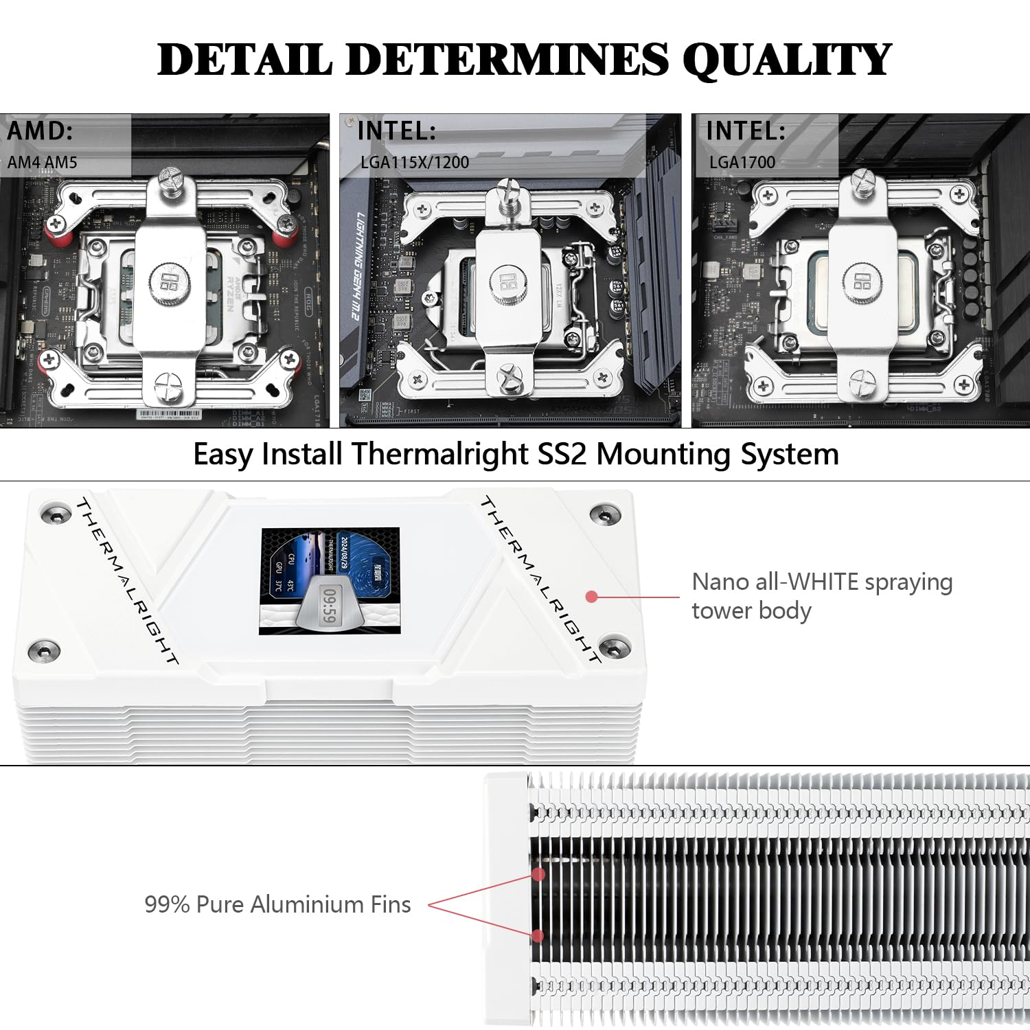 Thermalright Assassin Spirit 120 Vision ARGB White CPU Cooler, Computer Heatsink Cooler, 154Mm High, PC Display Screen CPU Cooling with 1.54In,240*240 Resolving Power,For AM4/AM5 and LGA1700/1851/115X image number 4