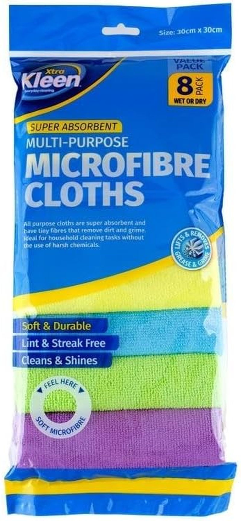 Microfibre Cleaning Cloth (Pack of 8), 30 Cm X 30 Cm Size, Multicolour