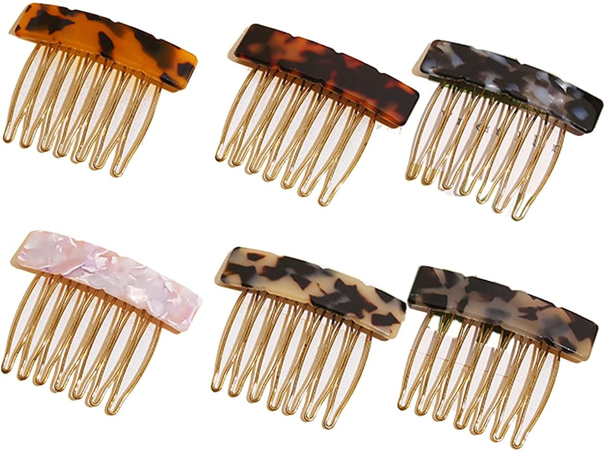 Luzen 6Pcs Acetate Exquisite Hair Side Combs - Small Seven-Tooth Hair Decorative Bangs Comb Pin Headpiece - Fashion Styling Accessories for Women & Girls - Multicolor image number 3