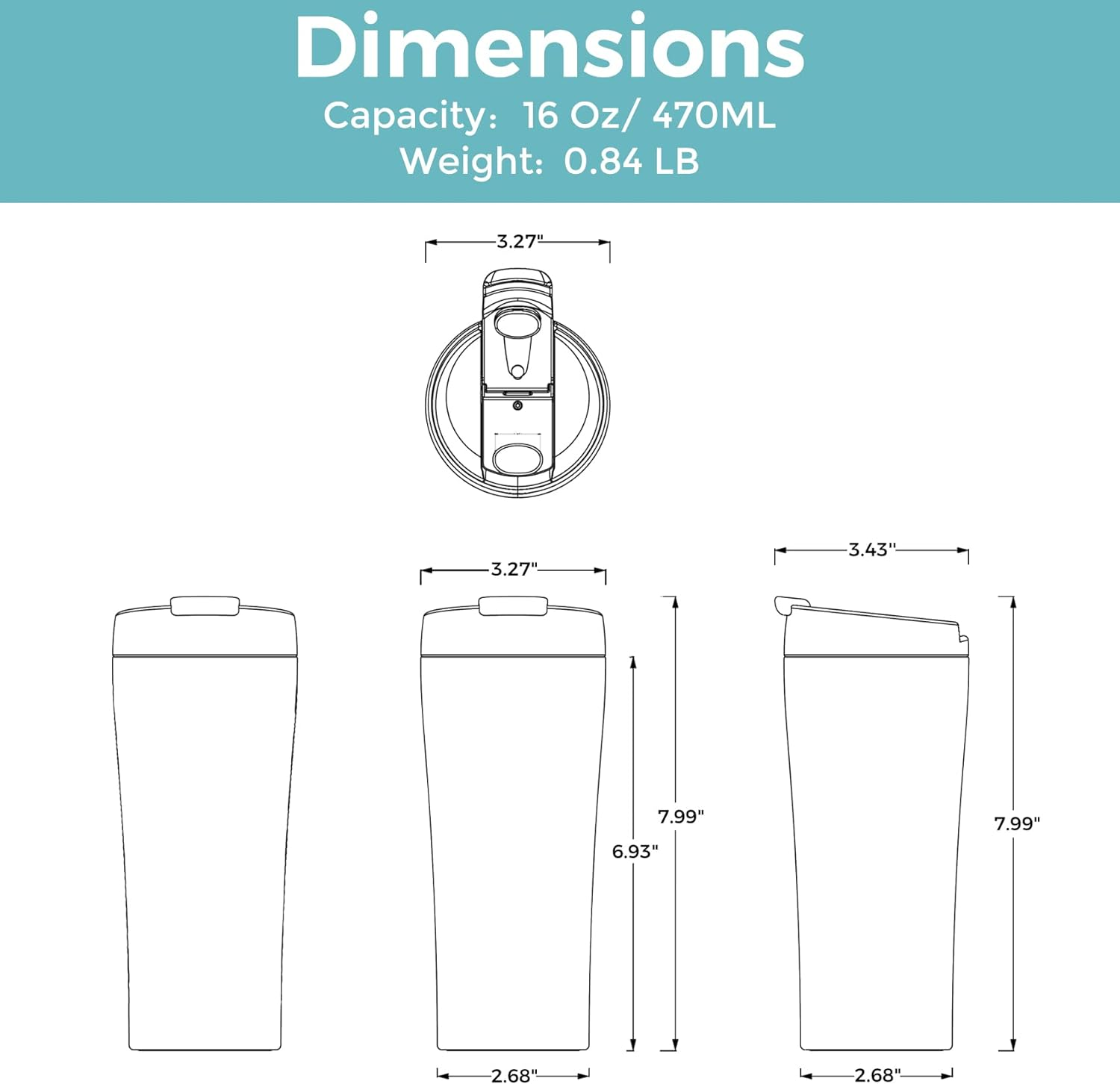 Tiken 16 Oz Insulated Tumbler, Stainless Steel Coffee Tumblers with Stronghold Lid, Travel Coffee Mug 470ML &ndash; Black