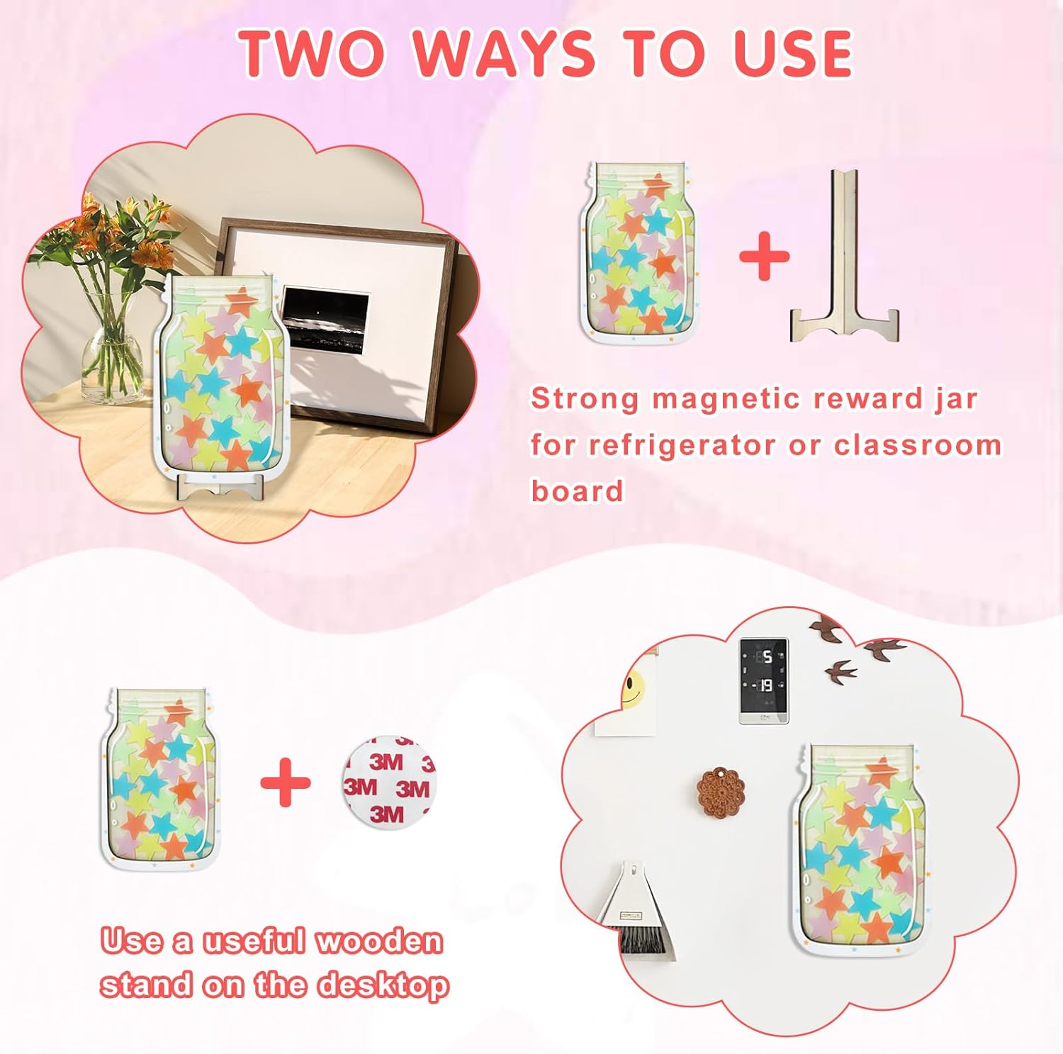 Personalized Pastel Stars Reward System, Incentive Jar for Classroom Responsibility, Children'S Reward with Standing Wooden Base and Linen Pocket for Home School Teacher Parent image number 5