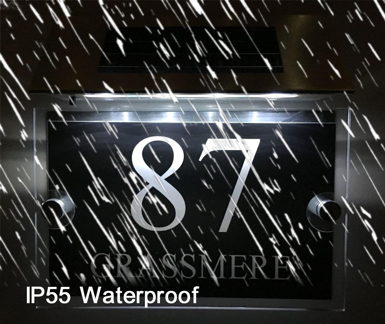 Solar Light House Signs Plaques Door Numbers 1-99999 Street Name LED 200Mm/190Mm Personalised image number 2