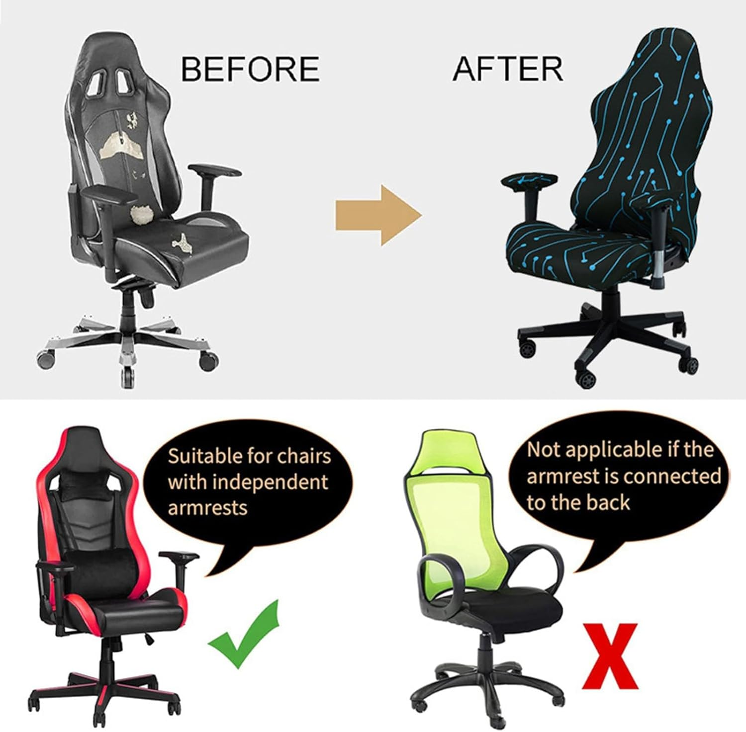 Gaming Chair Covers, with Armrest Cover Computer Chair Slipcovers Stretchable Elastic Machine Washable Gaming Chair Seat Cover(B) image number 4