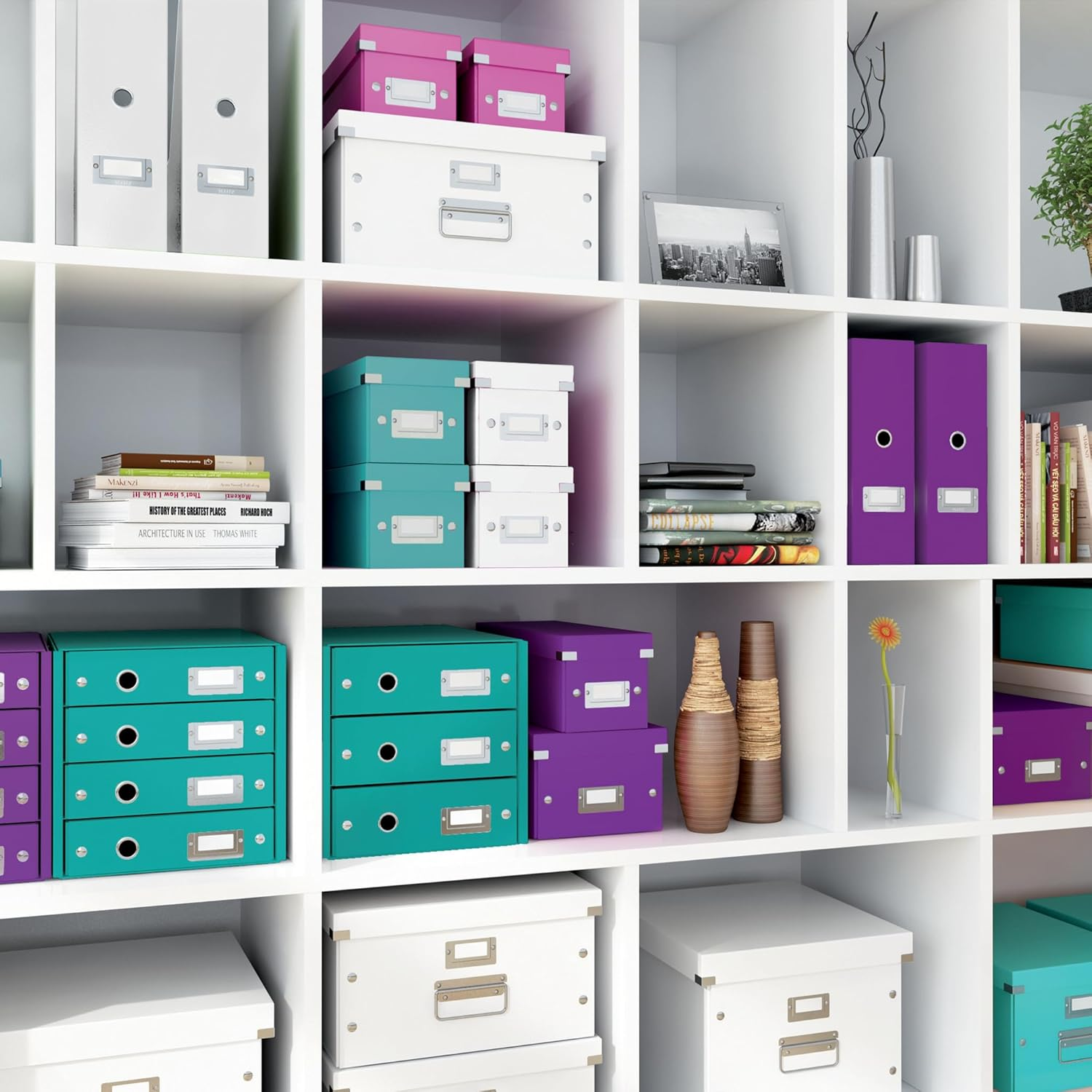 Leitz Magazine File Holder, A4, Cardboard Document Storage Box with Label, Foldable, for Home, Office & School, Click and Store Range 60470062 - Purple - Green image number 6