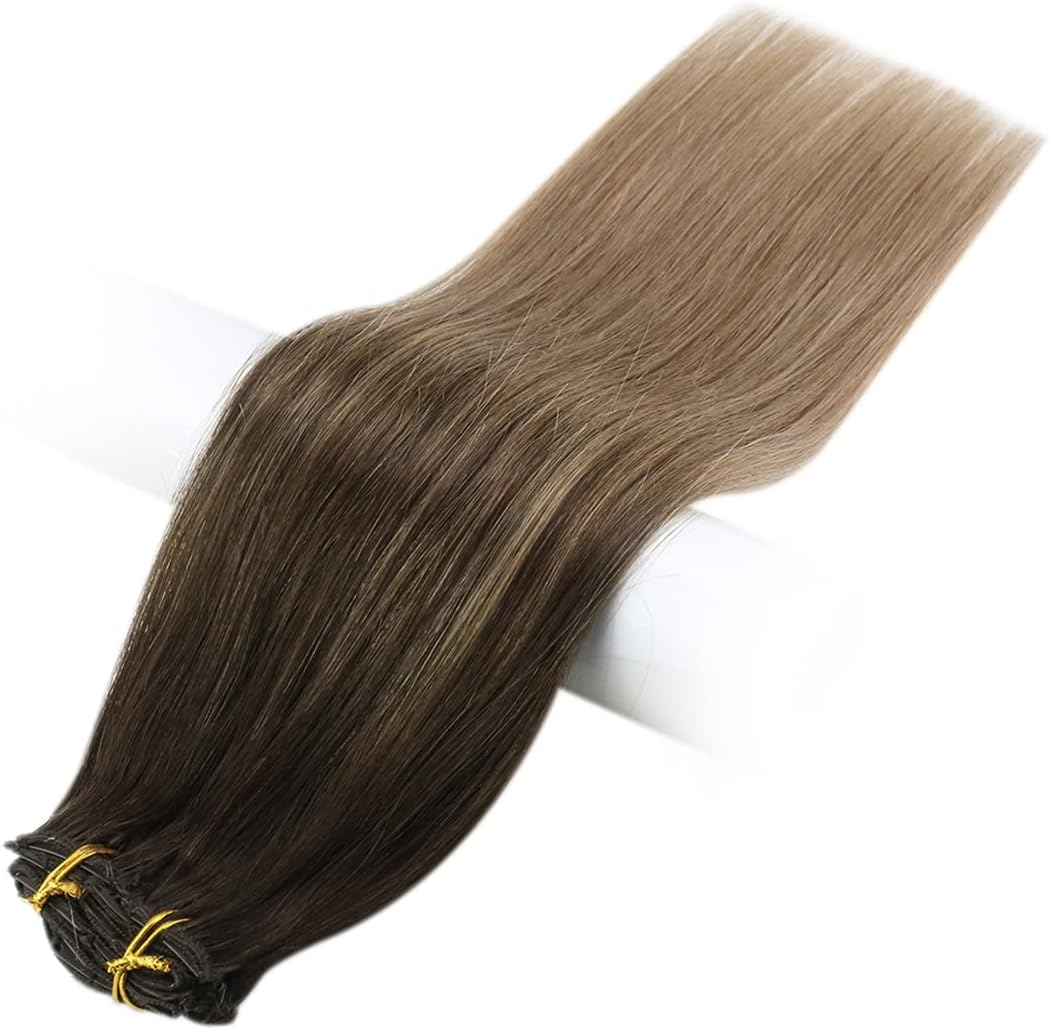 50 Grams Clip on Human Hair Extensions 2/6/18 Color 7Pcs 14Inch 100% Machine Remy Human Hair 4 18 20 Inches 50 Gram per Set image number 4