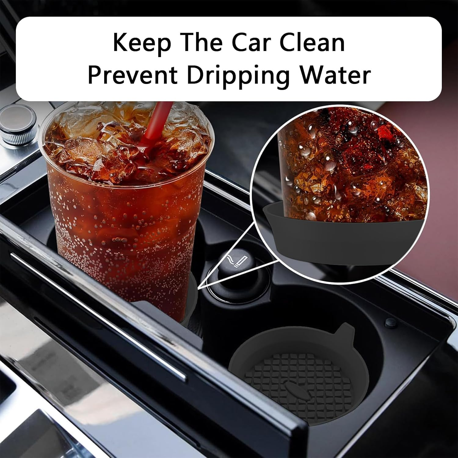 4 Pcs Car Cup Holder Coasters, Universal Non-Slip Silicone Coasters, Recessed Automotive Cup Holder Inserts, Waterproof Auto Cup Mats (Black) image number 4