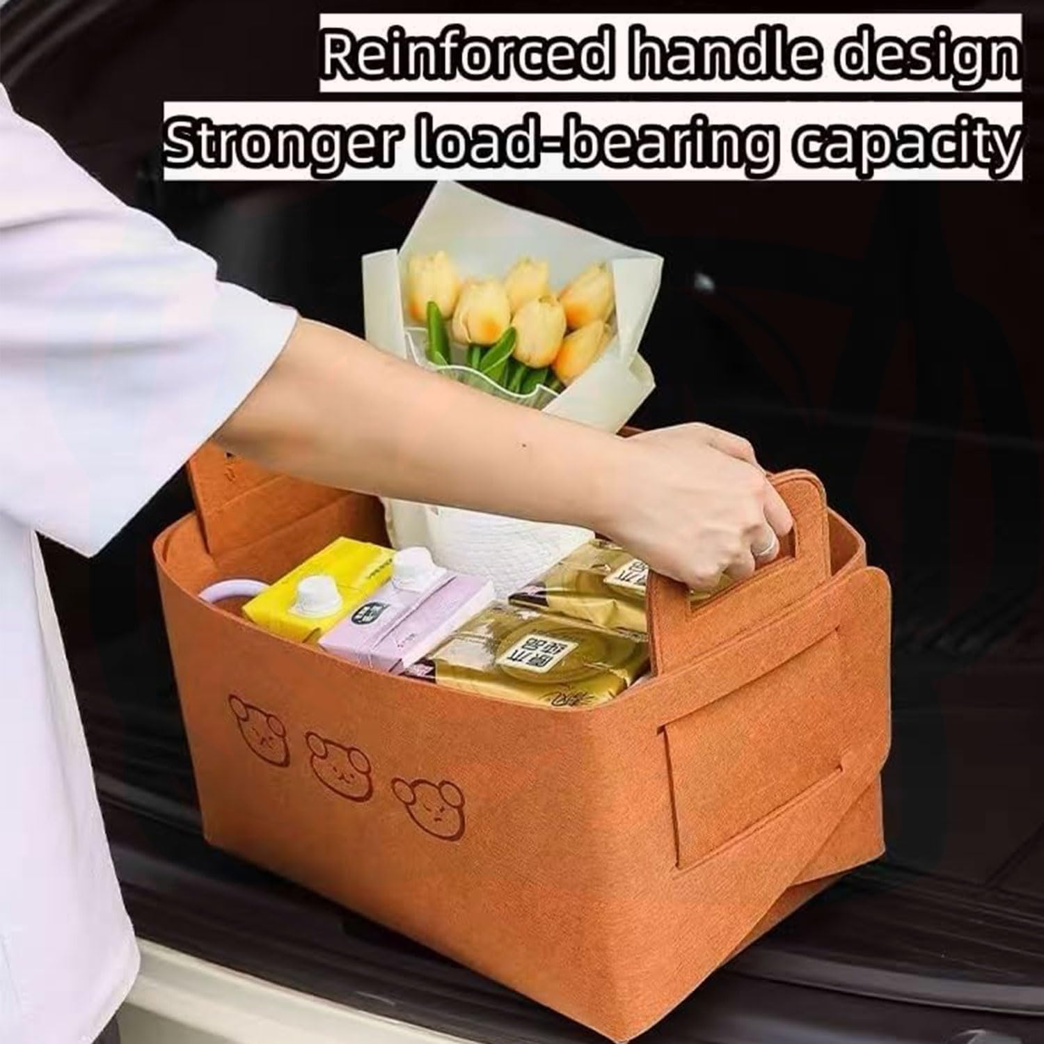 3-Pack Large Capacity Collapsible Storage Bins with Handles - Teddy Bear Felt Organizers for Office, Bedroom & Nursery Collapsible Organizer for Toys, Clothes, Laundry, image number 2