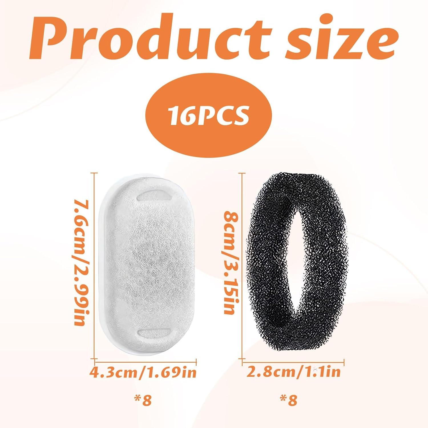 Cat Fountain Filter, 16 Pcs Cat Water Fountain Filter Cartridges, Pet Water Fountain Filter Cartridges, Including 8 Sponges, Suitable for 3.2 Liter Stainless Steel Pet Water Dispenser image number 2