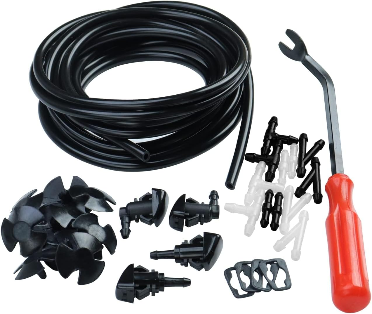 Windshield Washer Nozzles Kit Replace for Dodge Ram, Chrysler, J-Eep, (Straight + 90 Degree Washer Nozzles)