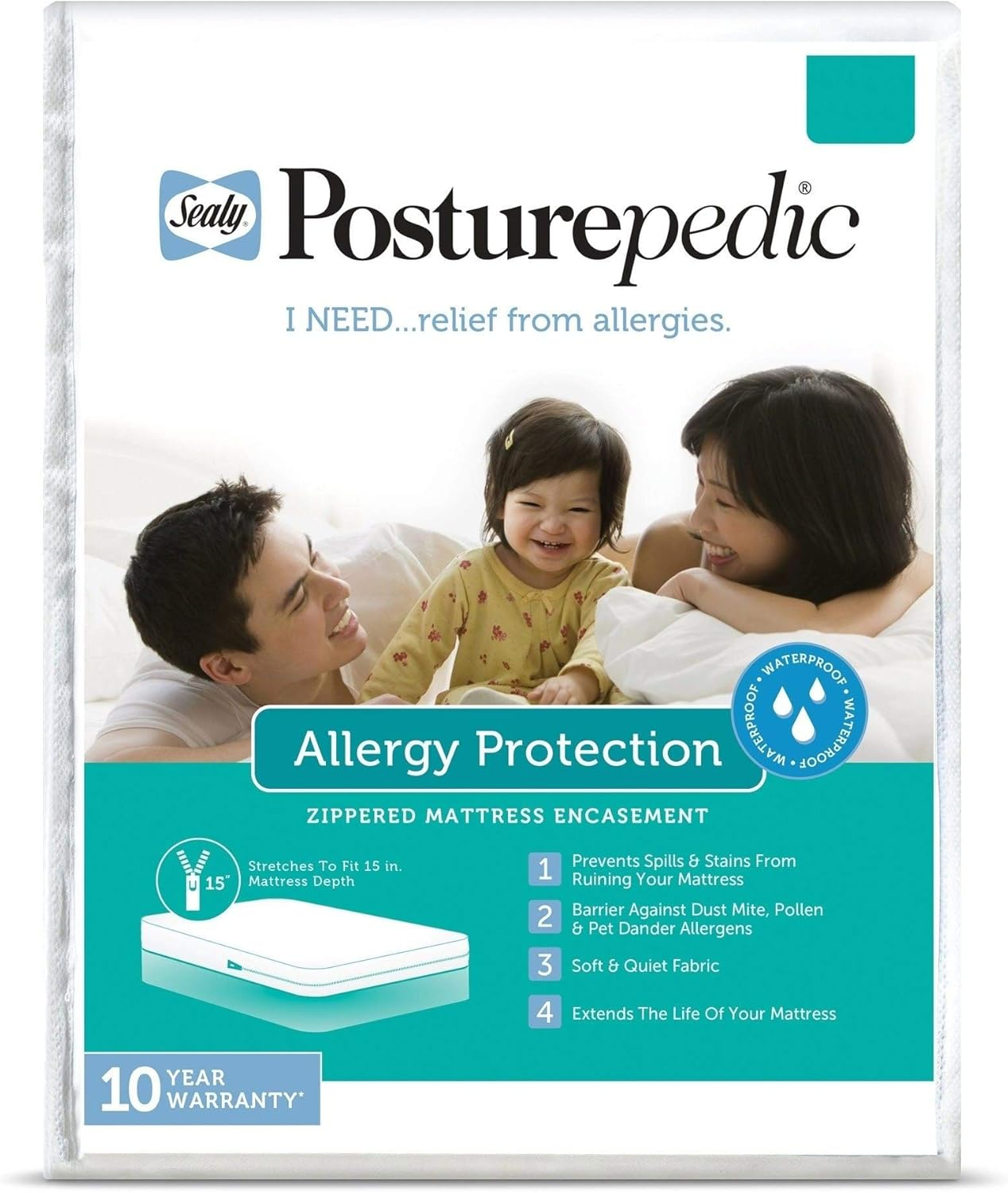 Sealy Posturepedic Allergy Protection Zippered Mattress Protector image number 2