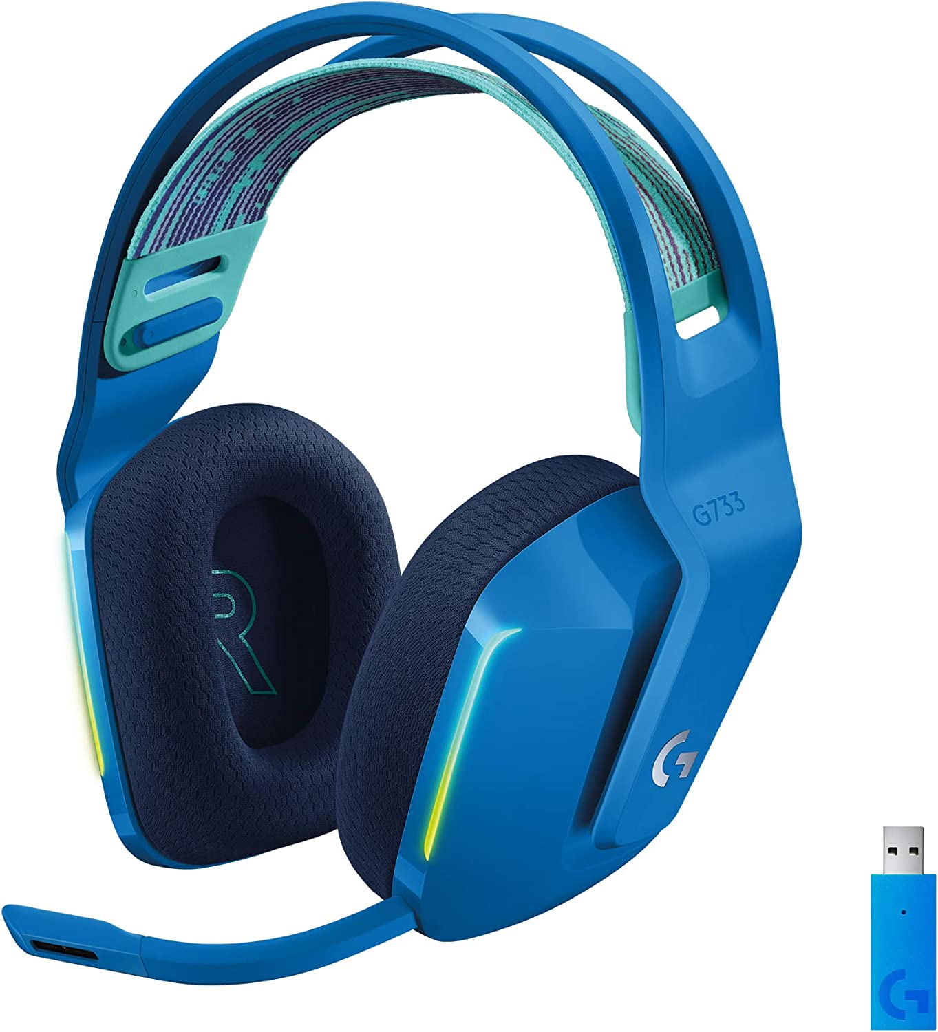 Logitech G733 LIGHTSPEED Wireless Gaming Headset with Suspension Headband, LIGHTSYNC RGB, Blue VO!CE Mic Technology and PRO-G Audio Drivers - Black