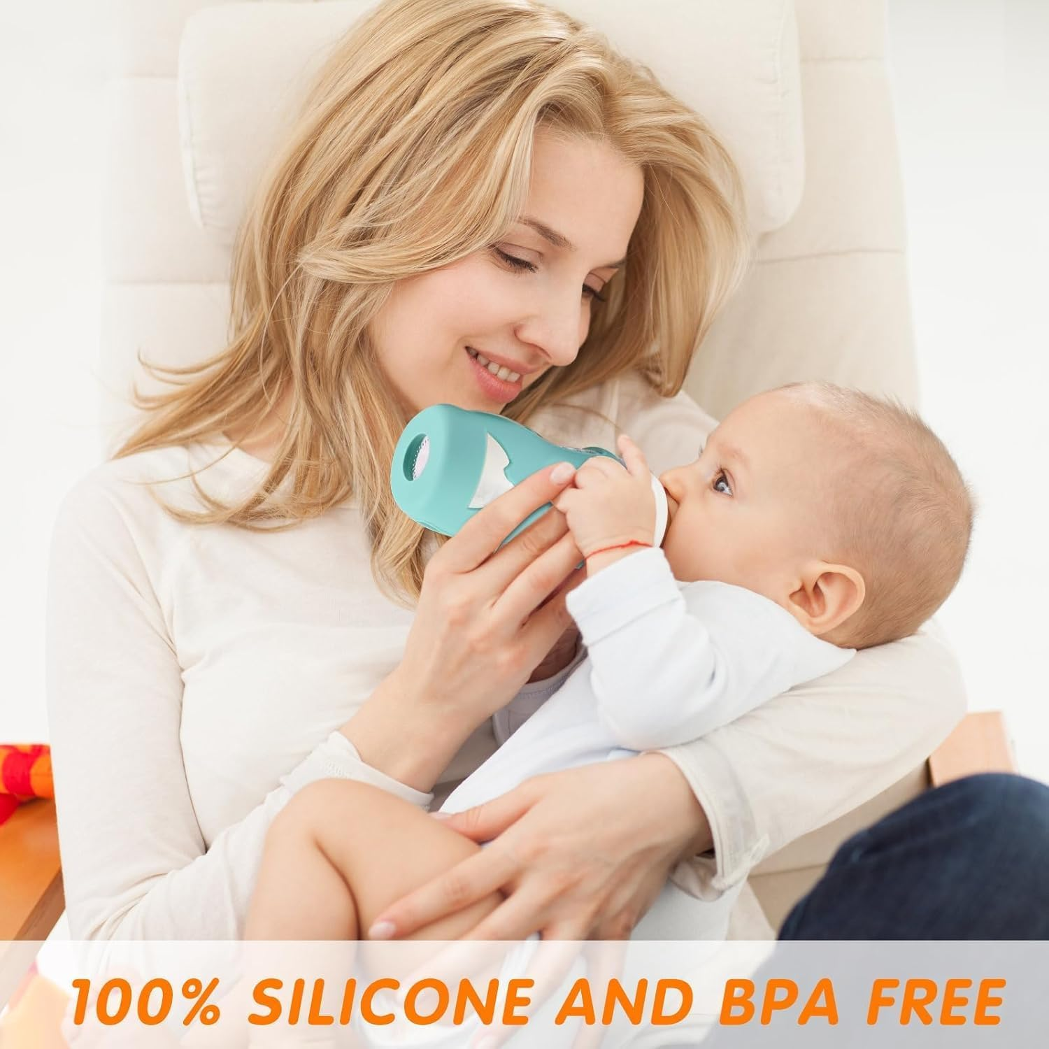 Silicone Sleeves for Avent Natural Glass Baby Bottles, 3 Pack anti Breakage Baby Bottle Holder, Compatible Philips Avent Glass Natural Baby Bottle 8 Oz, BPA Free(White+Blue+Green) image number 2