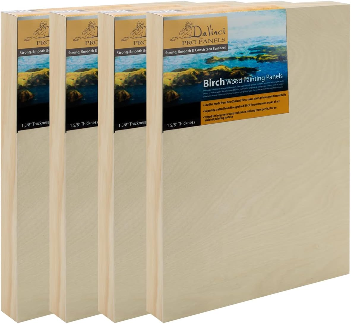 Da Vinci Pro Birch Wood Panel 1-5/8 Deep &ndash; 5X5" 6-Pack - Fine Textured, Warp Resistant, Lightweight & Rigid &ndash; Perfect for Mounting Sanded Pastel or Watercolor Paper, Linen or Canvas image number 4