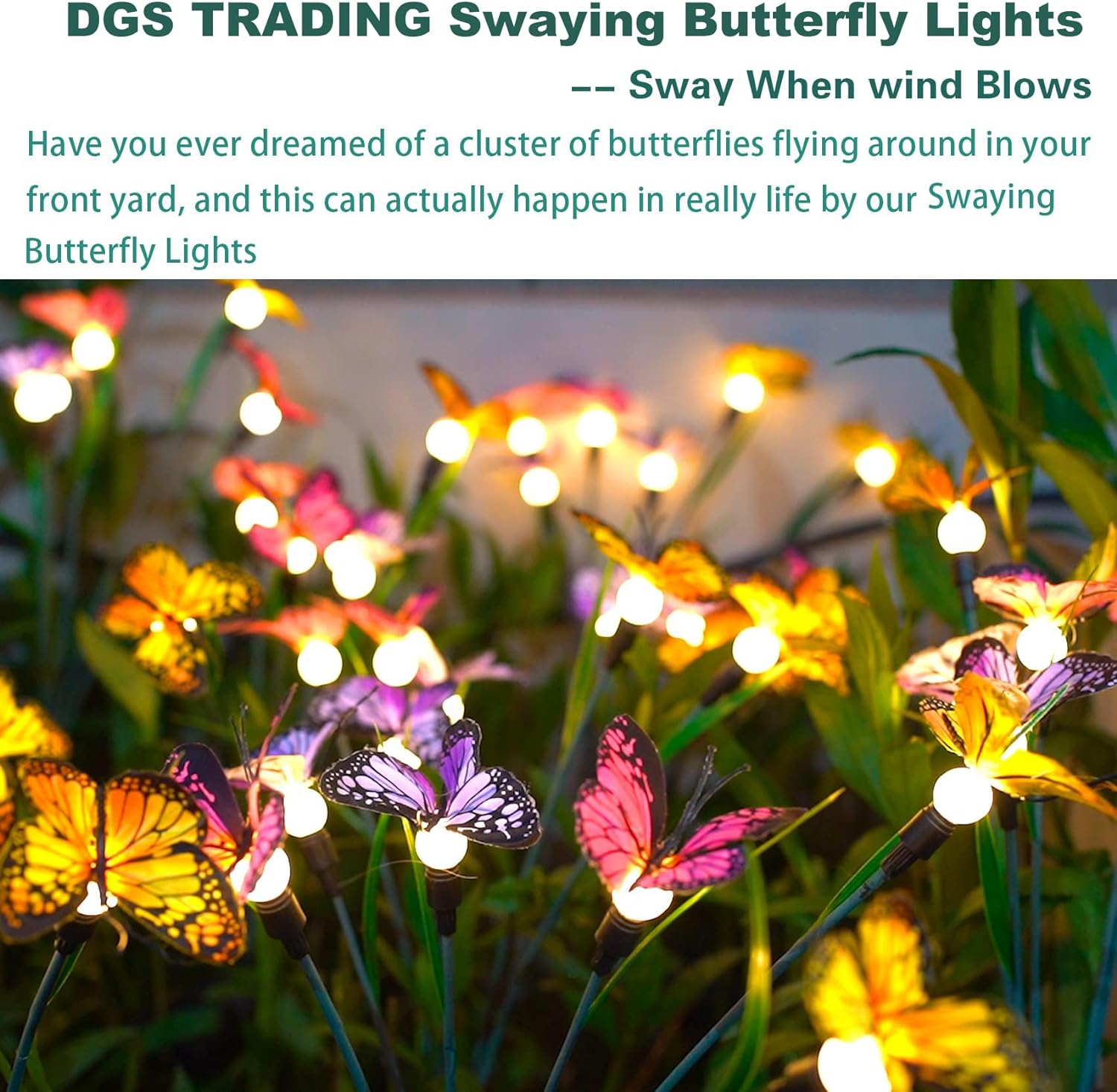 DGS TRADING Solar Garden Lights - Newest Swaying Butterfly Light, Swaying in the Wind, Solar Outdoor Lights, Yard Patio Pathway Decoration, High Flexibility Iron Wire & Realistic Butterflies (4 Pack) image number 5