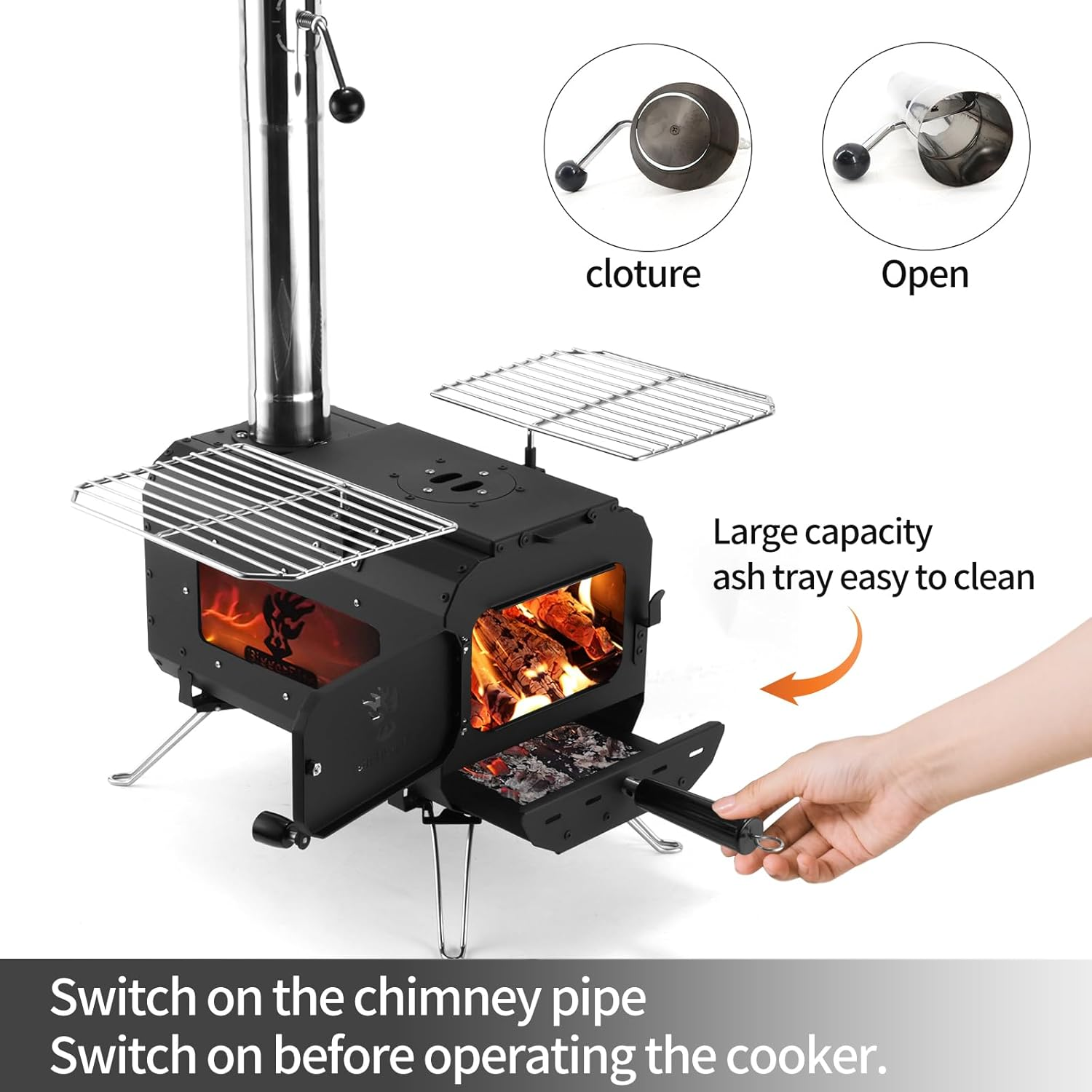 Biggerfire Tent Stove Portable Camping Stove Black Wood Stove Tent Heater for Tents Accommodation and Outdoor Camping image number 3