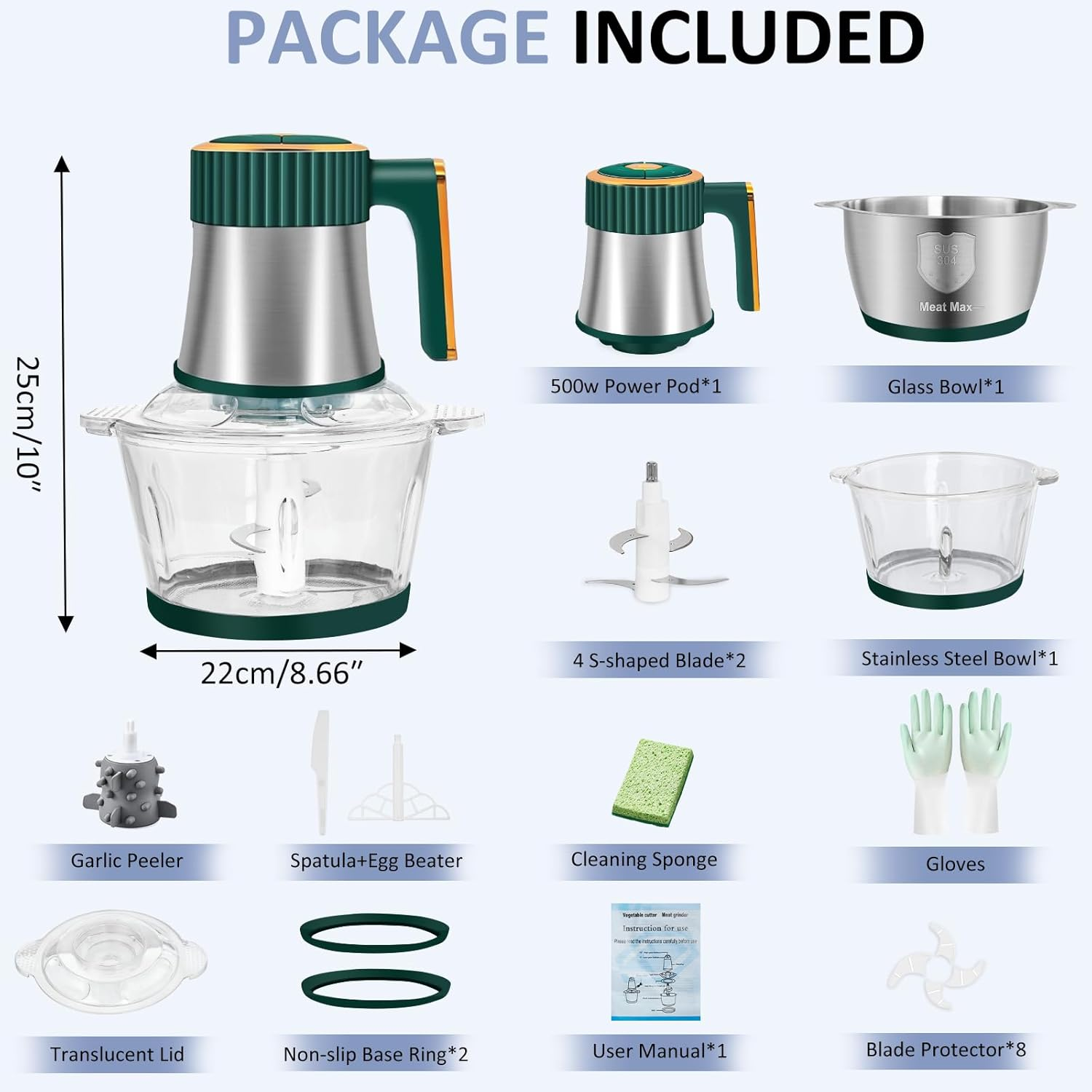 5-In-1 Electric Food Processor with 2 Bowls(2L+2L), Food Chopper with 2 Bi-Level Blades, Mini Vegetable Chopper Meat Grinder Kit for Kitchen & Restaurants Electric Chooper for Onion Salad Garlic Fruit image number 6