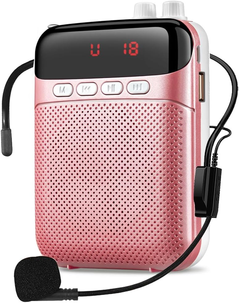 Speech Amplifier Portable Rechargeable Speaker with Wired Microphone Headset 10 W 2400 Mah PA System Supports Audio in MP3 Format for Teacher/Training/Meeting/Guide (Rose)